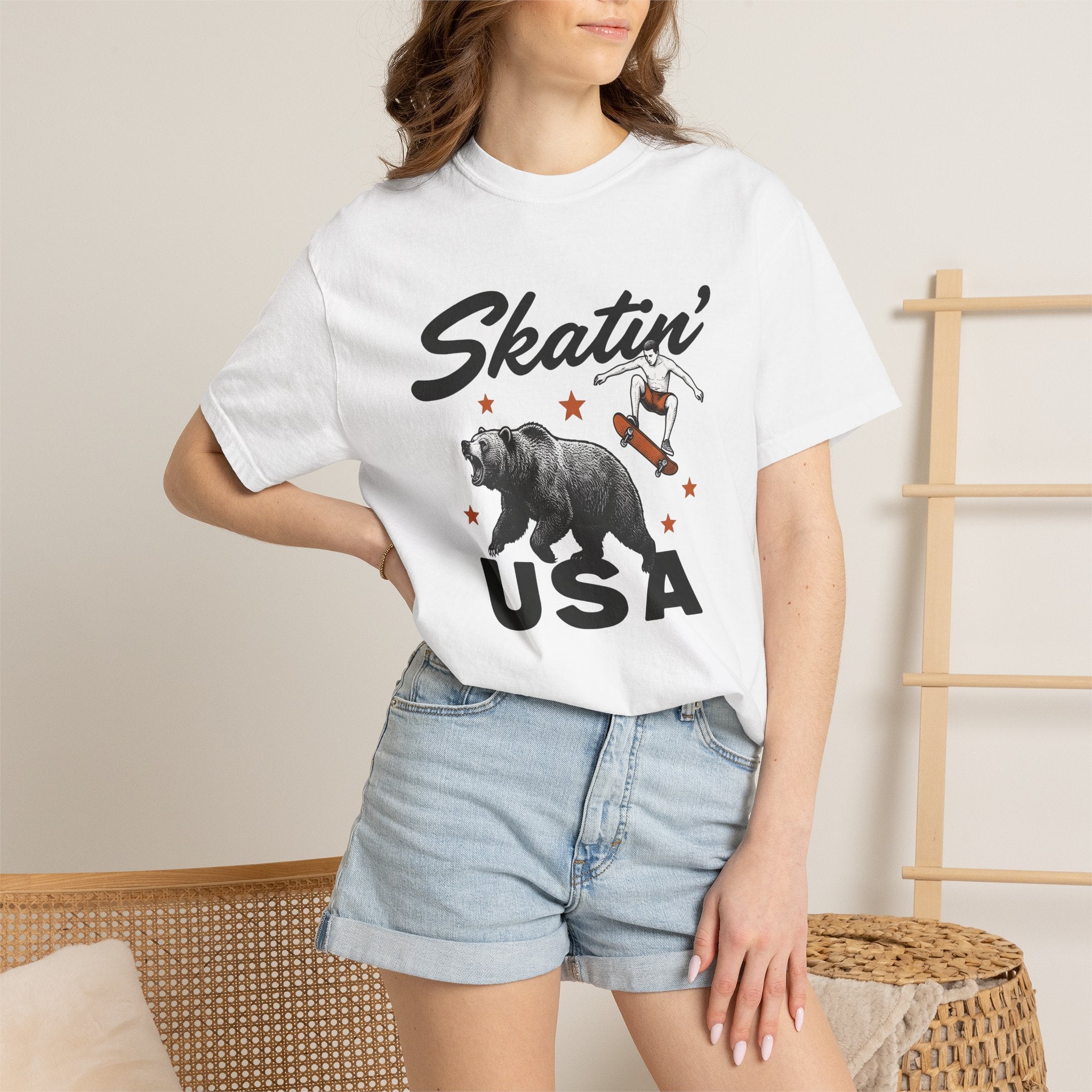 Skateboarding Bear Shirt America Skate Gift Women Sketch Tee Bear T-Shirt American Fan Illustrated Tshirt Skateboard Graphic Line Art
