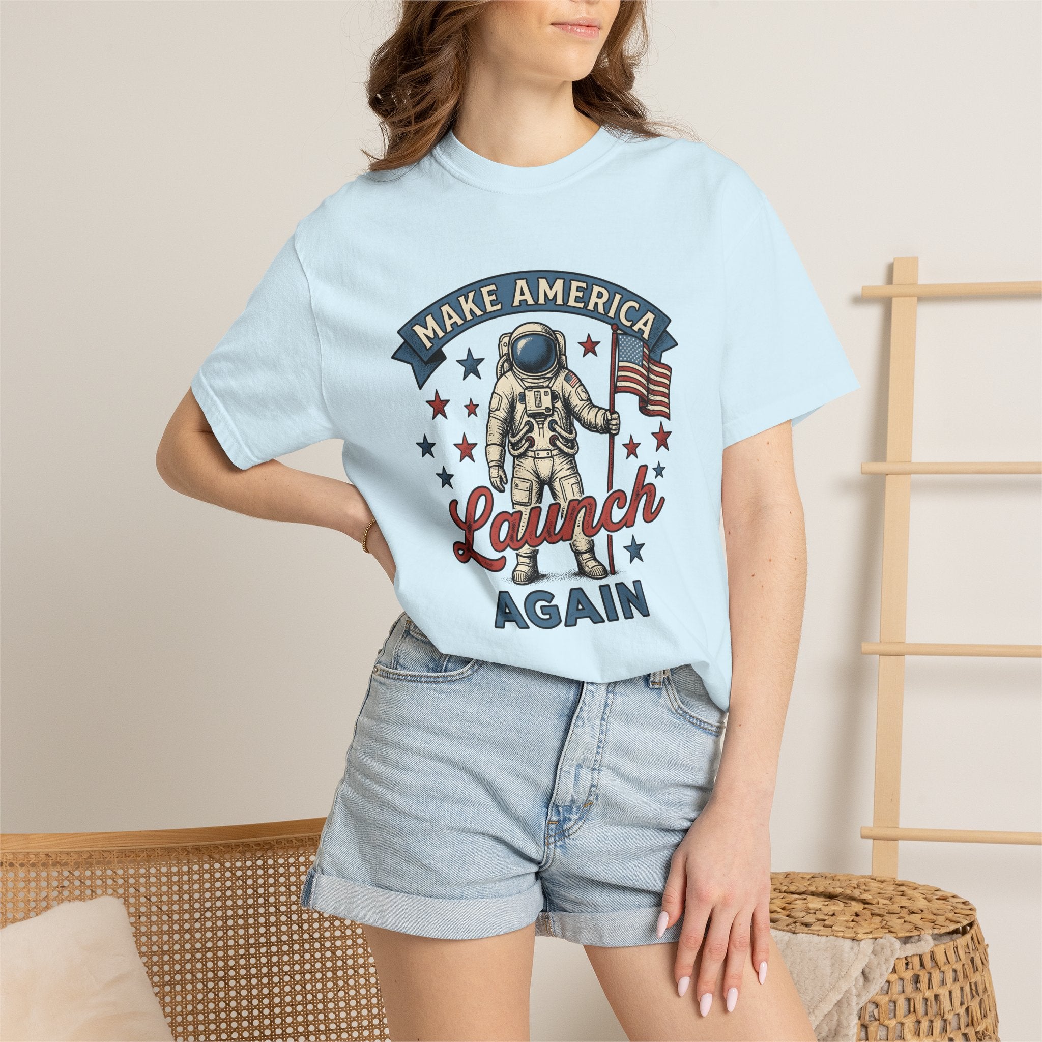 Astronaut Flag Shirt America Patriotic Gift Women Vintage Tee Space Flag T-Shirt American Enthusiast Distressed Tshirt Star Spangled Graphic