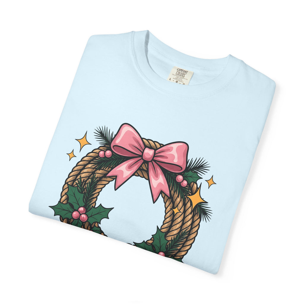 Cord Wreath Shirt Cowgirl Festive Gift Women Hand Drawn Tee Wreath T-Shirt Rodeo Fan Illustrated Graphic Classic Rose Bow Tshirt