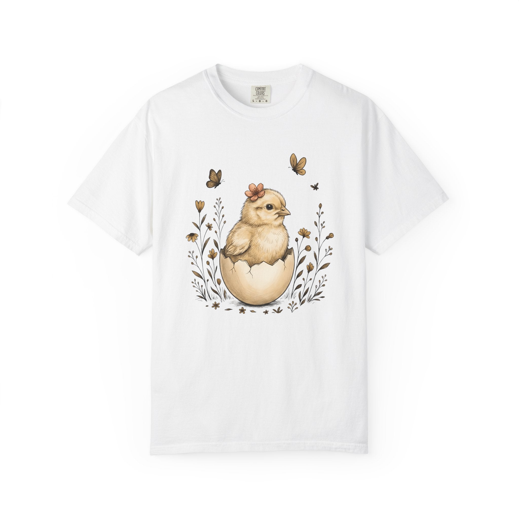 Little Chick Shirt Easter Bloom Gift Women Line Art Tee Chick T-Shirt Easter Fan Hatchling Tshirt Floral Graphic Classic Meadow Flowers