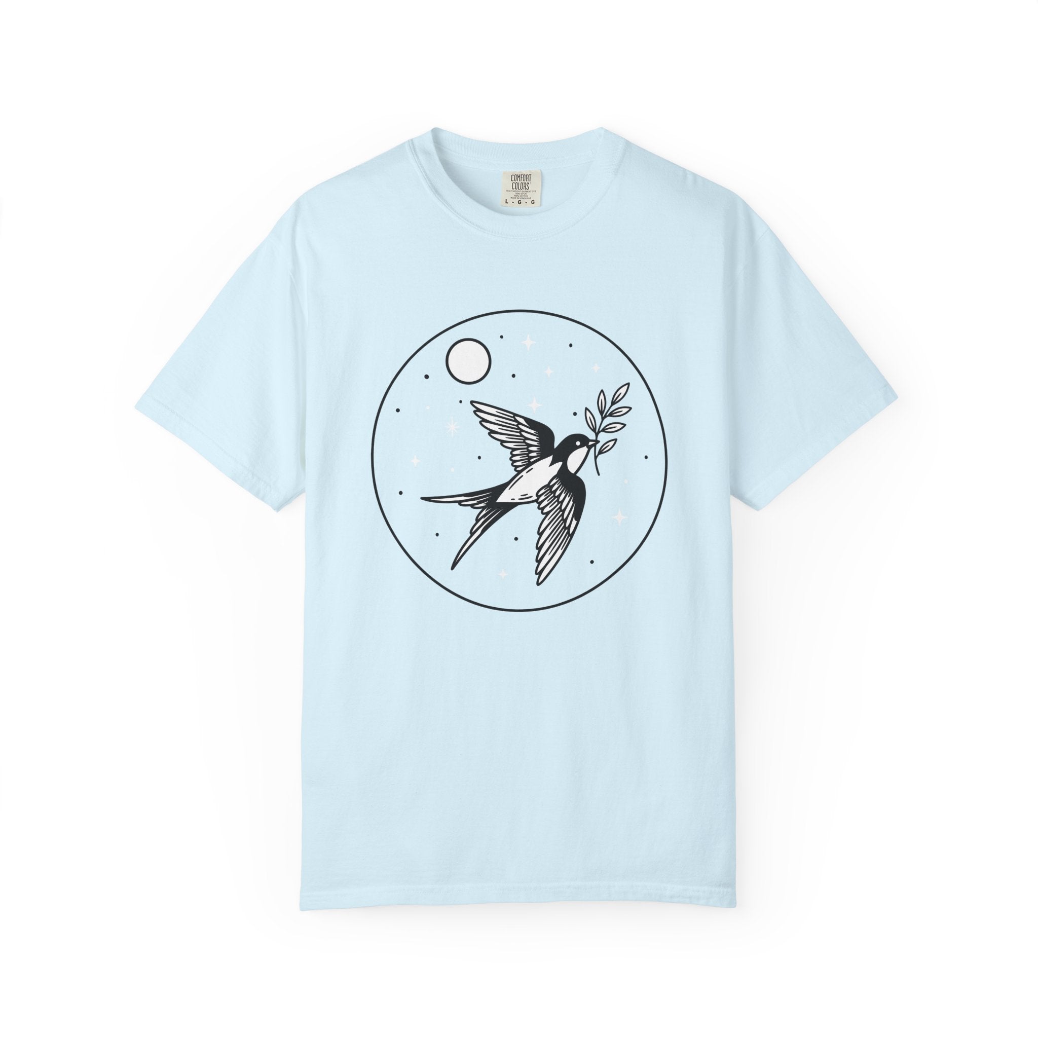 Bird Swallow Shirt Boho Chic Zodiac Gift Women Hand Drawn Tee Swallows T-Shirt Bohemian Fan Illustrated Tshirt Astrology Graphic Design