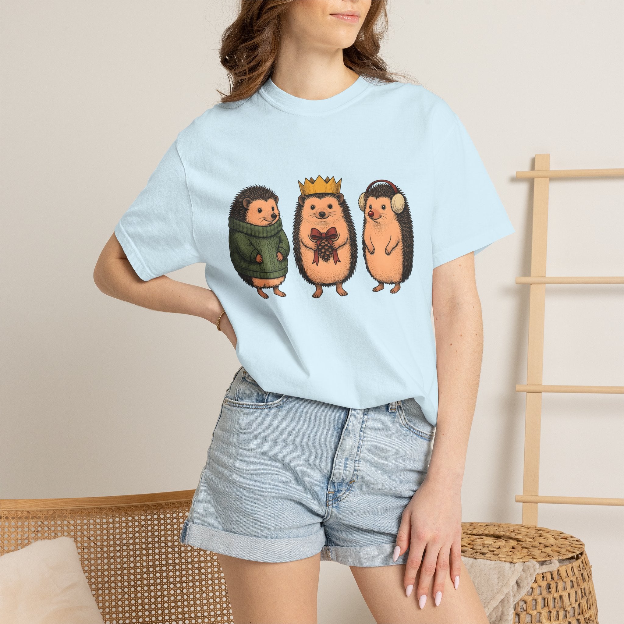 Hedgehog Group Shirt Christmas Wildlife Gift Women Adorable Tee Porcupine T-Shirt Xmas Fan Quill Graphic Tshirt Retro Pullover Tshirt