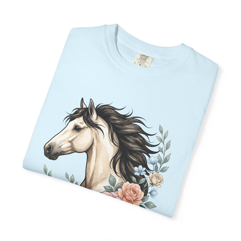 Horse Flower Shirt Boho Chic Wildlife Gift Women Paint Tee Equine T-Shirt Hippie Fan Bohemian Tshirt Animal Graphic Sketch Rose Tshirt