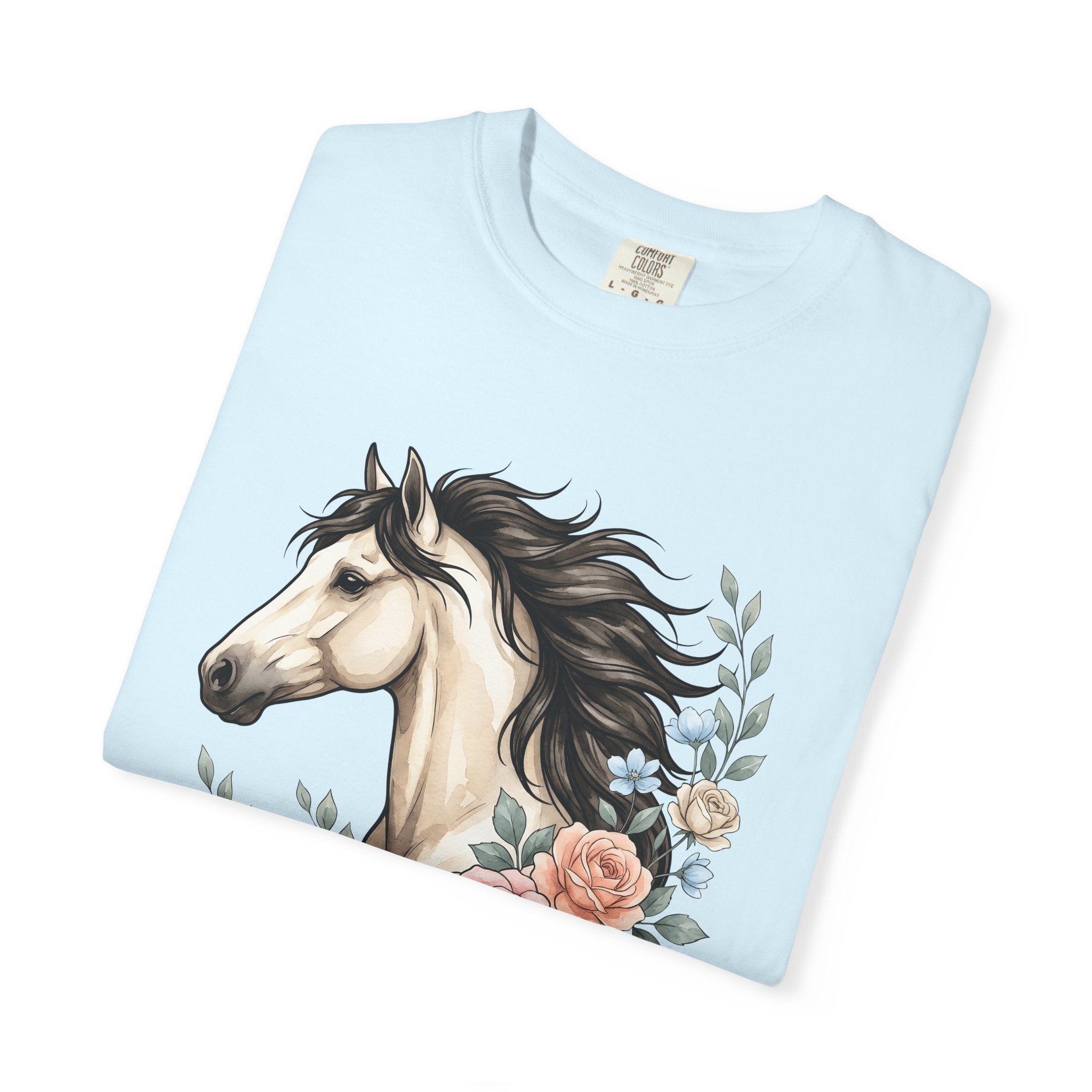 Horse Flower Shirt Boho Chic Wildlife Gift Women Paint Tee Equine T-Shirt Hippie Fan Bohemian Tshirt Animal Graphic Sketch Rose Tshirt