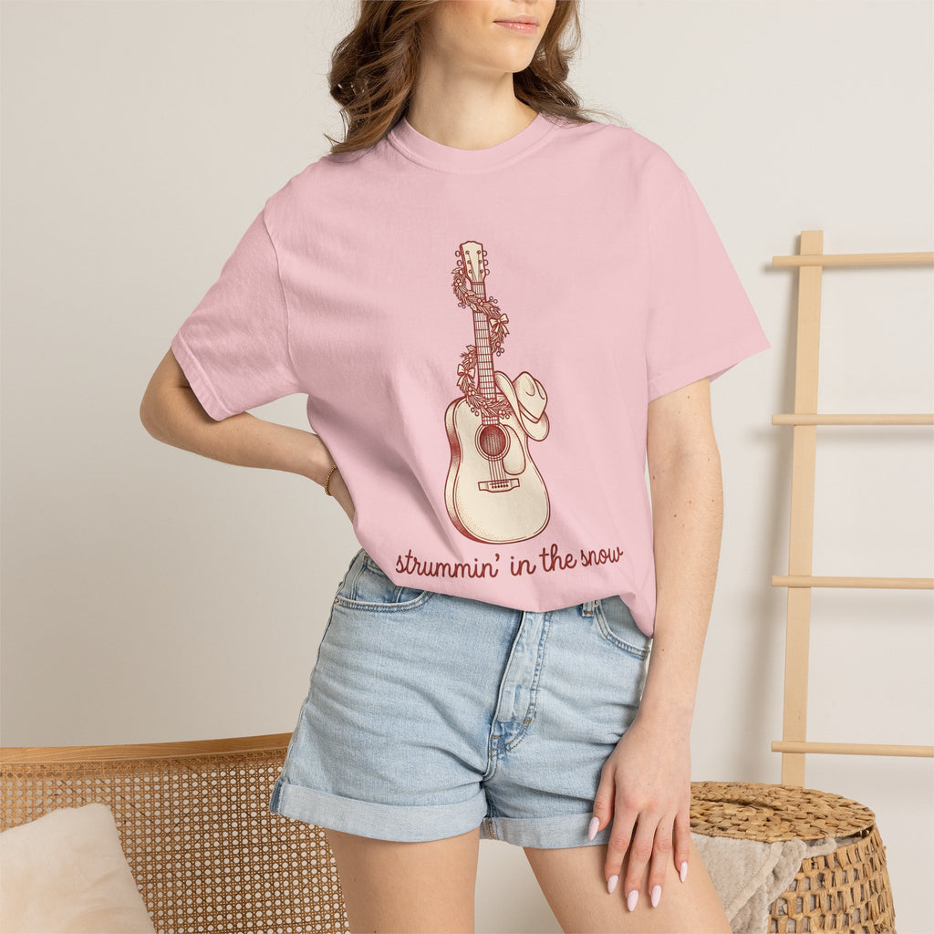 Guitar Wreath Shirt Christmas Music Gift Women Hand Drawn Tee Wreath T-Shirt Xmas Fan Illustrated Tshirt Musical Graphic Vintage Cowboy Hat