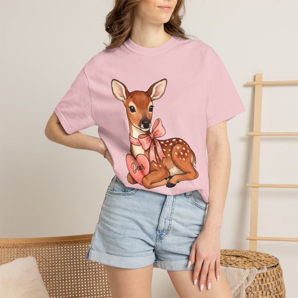 Baby Deer Shirt Animals Romantic Gift Women Watercolor Tee Fawn T-Shirt Wildlife Fan Watercolour Tshirt Lovely Graphic Hand Drawn Heart