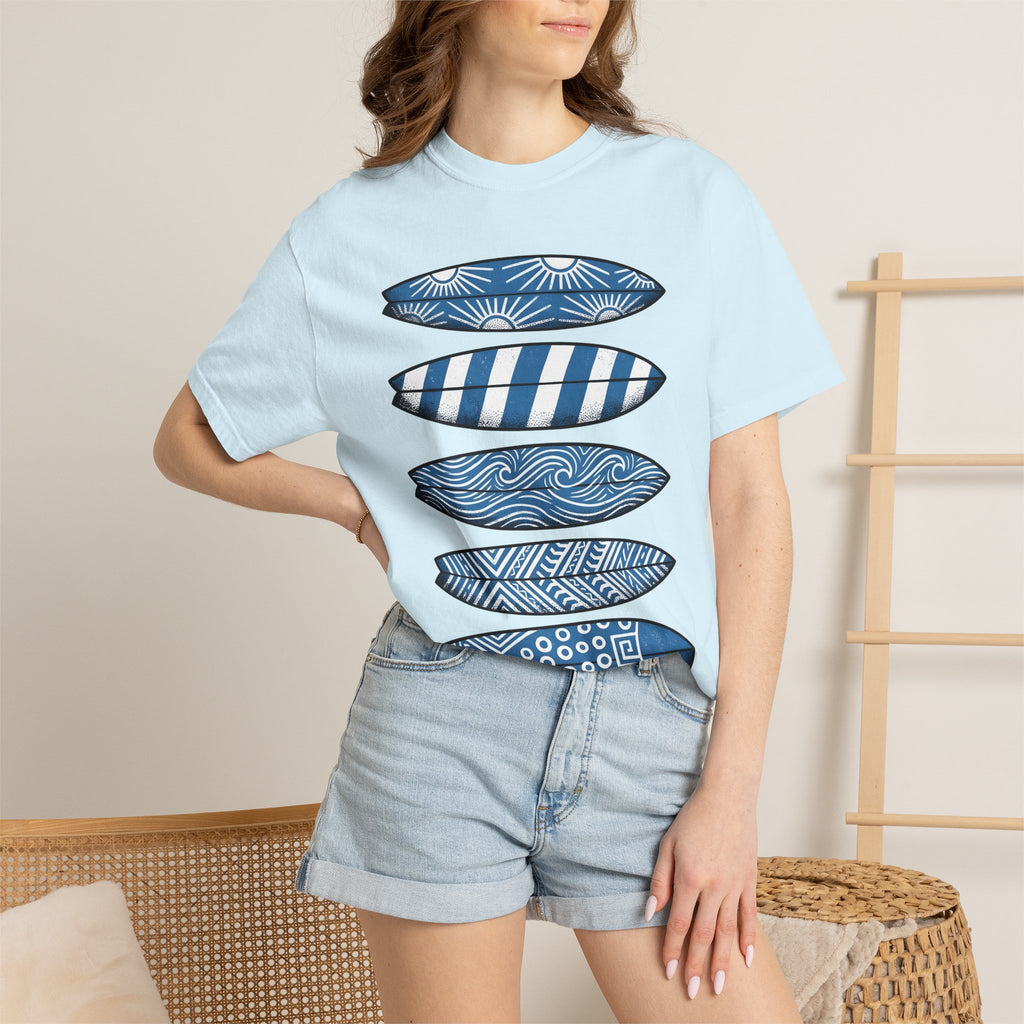 Surfboard Stack Shirt Surfing Coast Gift Women Folk Tee Surfboards T-Shirt Surfer Fan Handmade Tshirt Coastal Graphic Old School Abstract