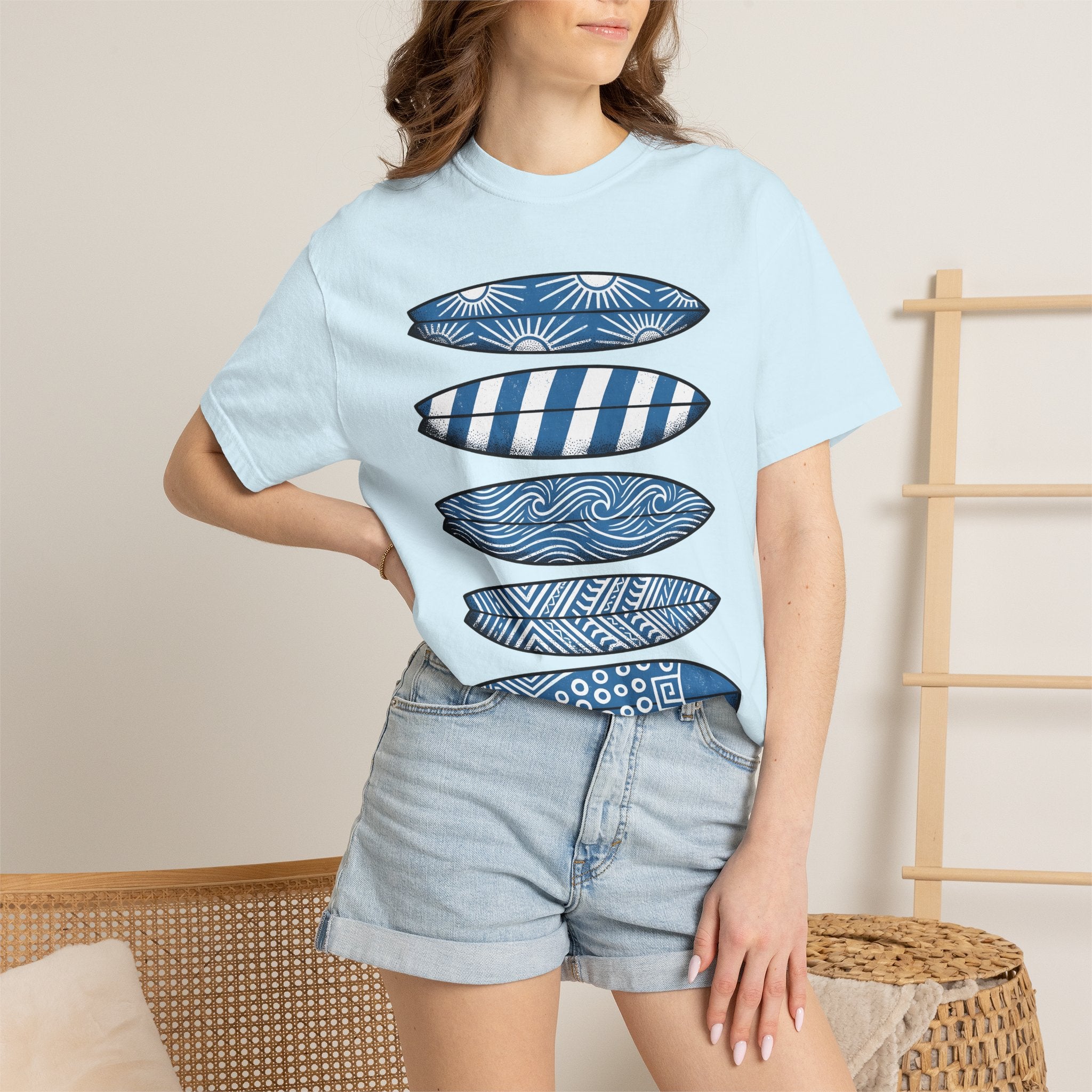 Surfboard Stack Shirt Surfing Coast Gift Women Folk Tee Surfboards T-Shirt Surfer Fan Handmade Tshirt Coastal Graphic Old School Abstract