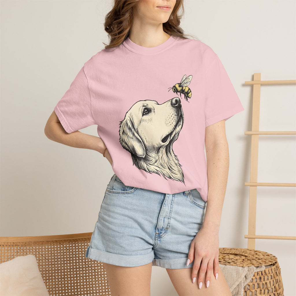 Golden Retriever Shirt Dog Animal Gift Women Hand Drawn Tee Retriever T-Shirt Dog Fan Puppy Graphic Tshirt Vintage Bee Tshirt