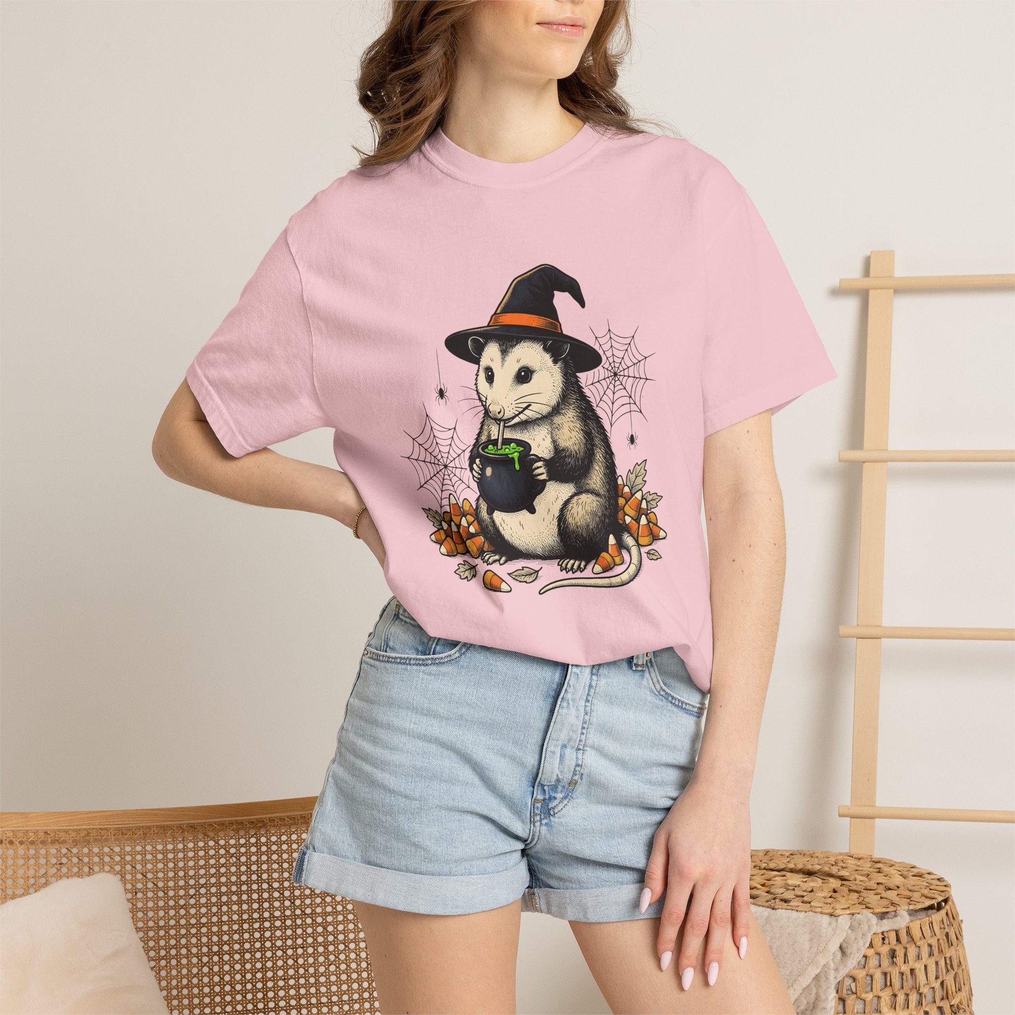 Opossum Magic Shirt Halloween Fauna Gift Women Sketch Tee Possum T-Shirt Spooky Fan Drawing Graphic Tshirt Line Art Autumn Candy Tshirt