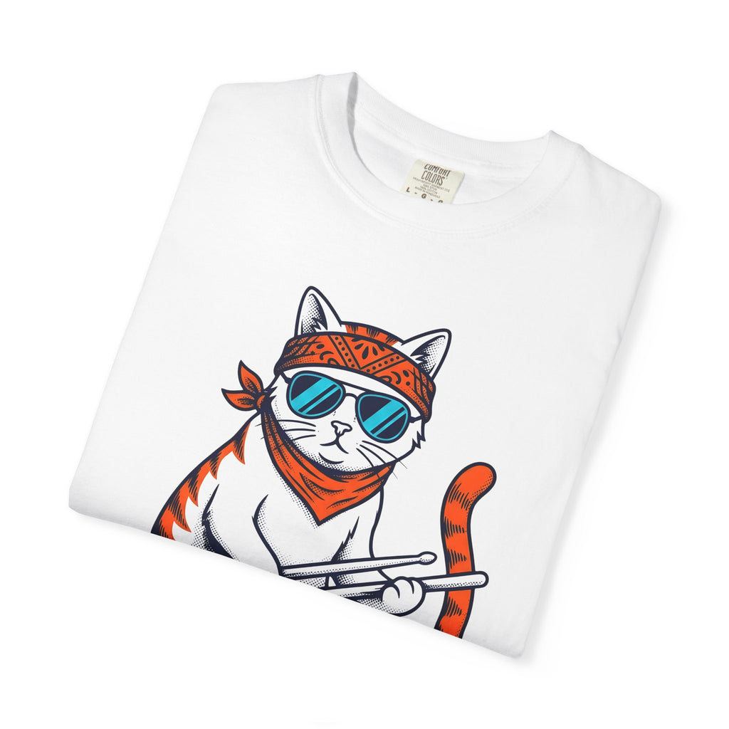 Drummer Kitten Shirt Cat Instruments Gift Women Comic Tee Drummer T-Shirt Cat Fan Cartoon Tshirt Musical Instrument Graphic Vintage Shades