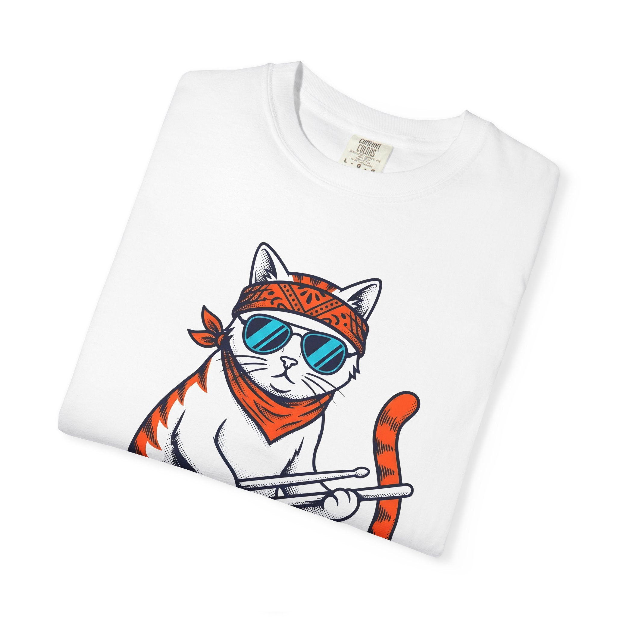 Drummer Kitten Shirt Cat Instruments Gift Women Comic Tee Drummer T-Shirt Cat Fan Cartoon Tshirt Musical Instrument Graphic Vintage Shades