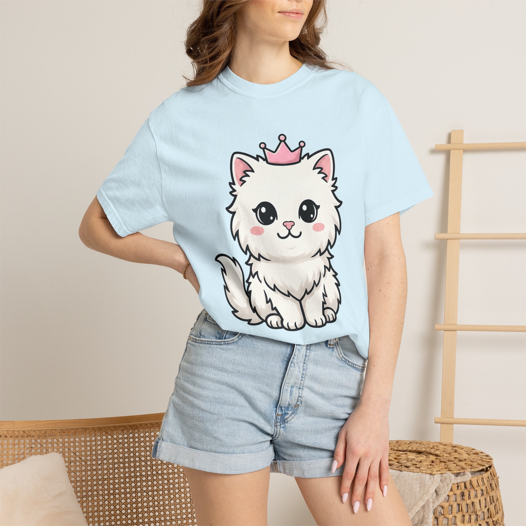 White Kitten Shirt Cat Pet Gift Women Cute Tee Kitten T-Shirt Cat Fan Kitty Tshirt Pet Graphic Comic Tiara Tshirt
