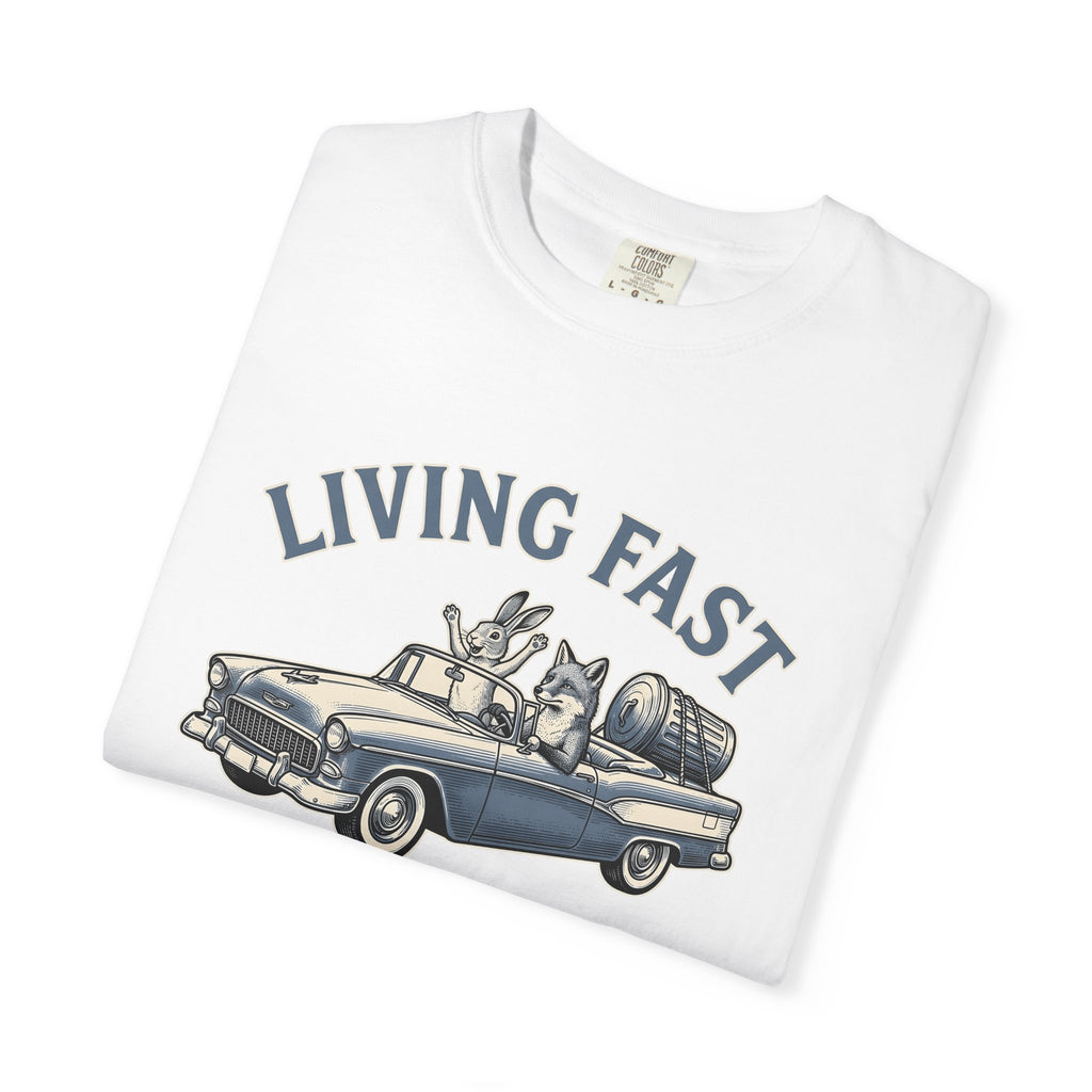 Fox Rabbit Automobile Shirt Animal Joke Gift Women Hand Drawn Tee Car T-Shirt Pet Fan Illustrated Graphic Cartoon Trash Bin Tshirt