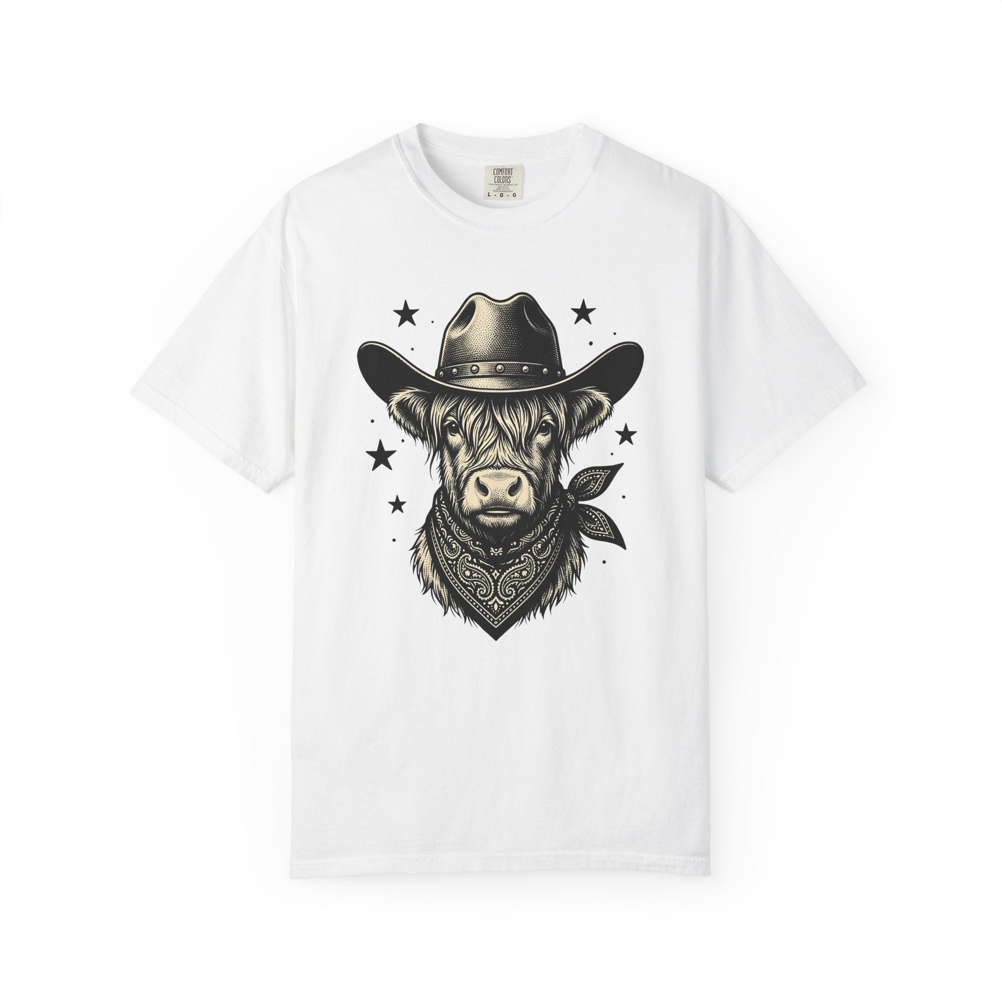 Western Cow Shirt Cowgirl Animal Gift Women Sketch Tee Cowboy T-Shirt Rodeo Fan Cattle Graphic Cattle Illustration Line Art Kerchief Tshirt