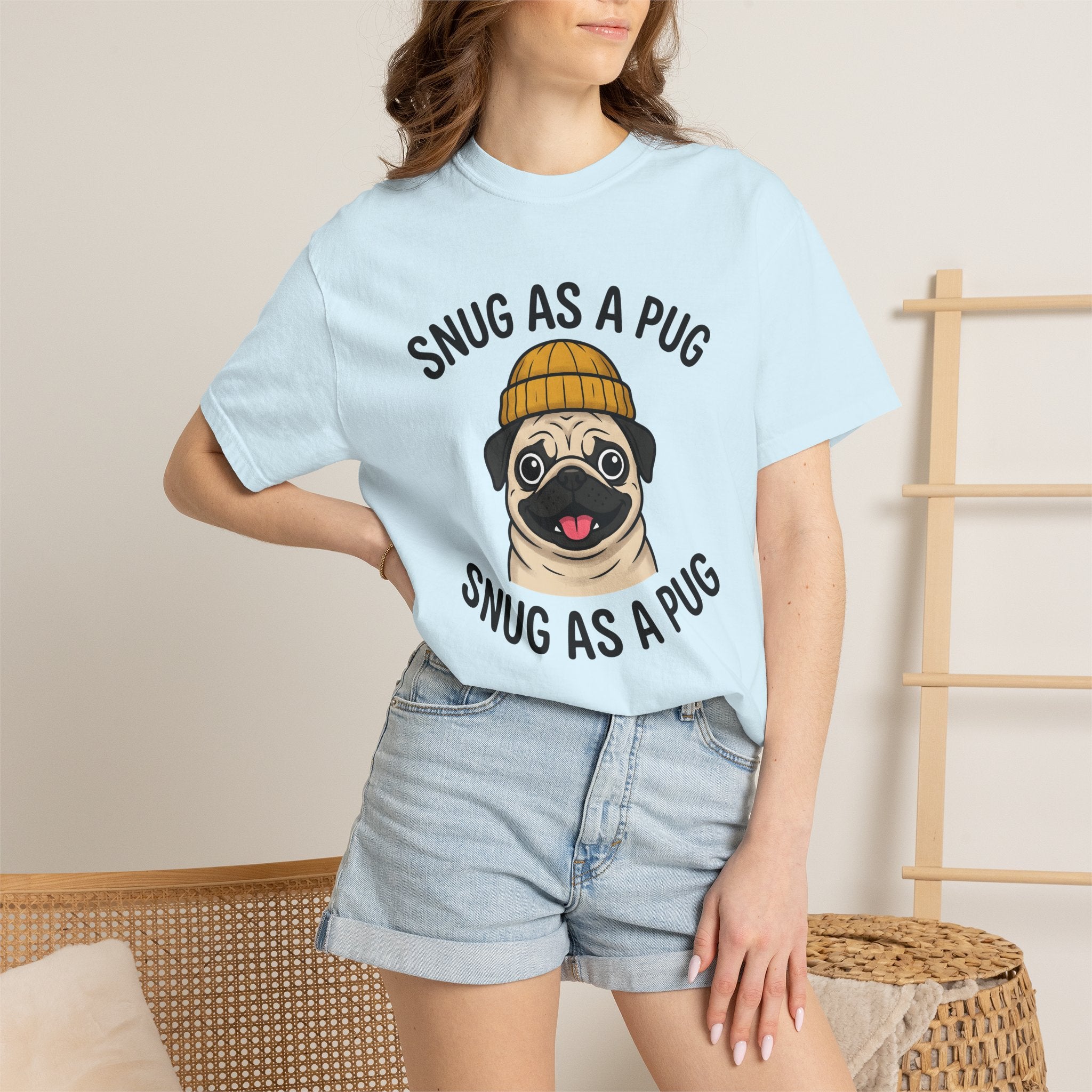 Pug Dog Shirt Dog Humor Gift Women Cartoon Tee Puggle T-Shirt Dog Fan Comic Graphic Tshirt Hand Drawn Beanie Hat Tshirt