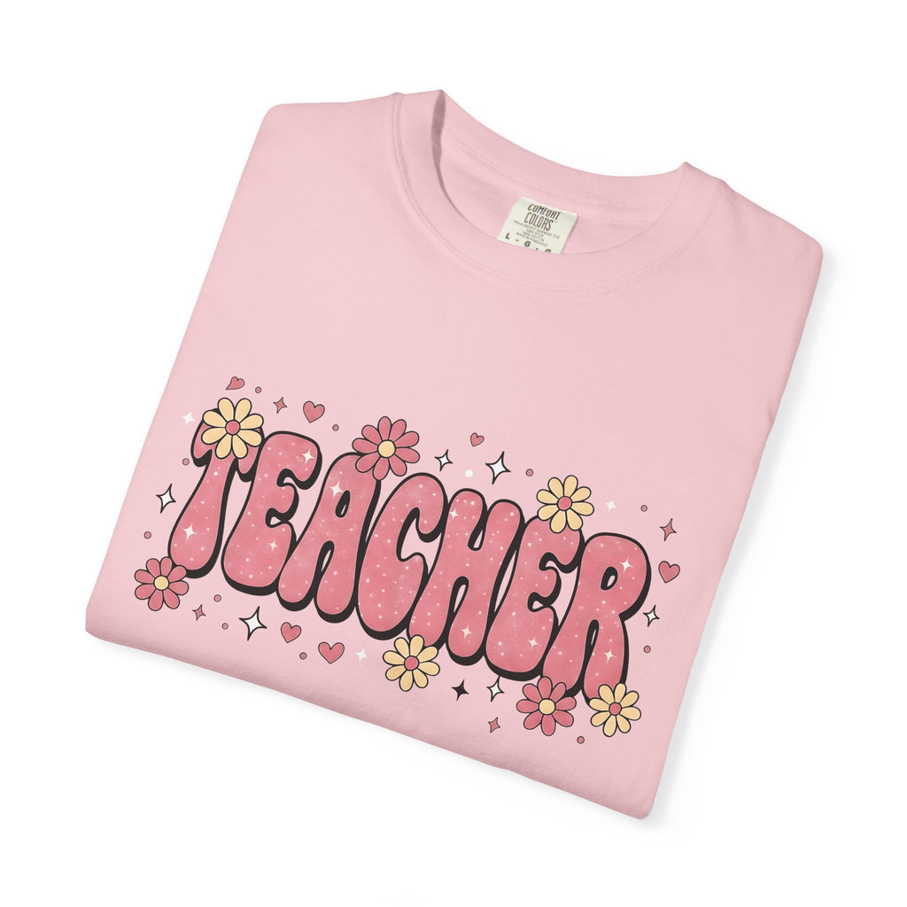 Funky Flowers Shirt Boho Chic School Gift Women Pop Art Tee Floral T-Shirt Hippie Fan Psychedelic Tshirt College Graphic Outline Romantic
