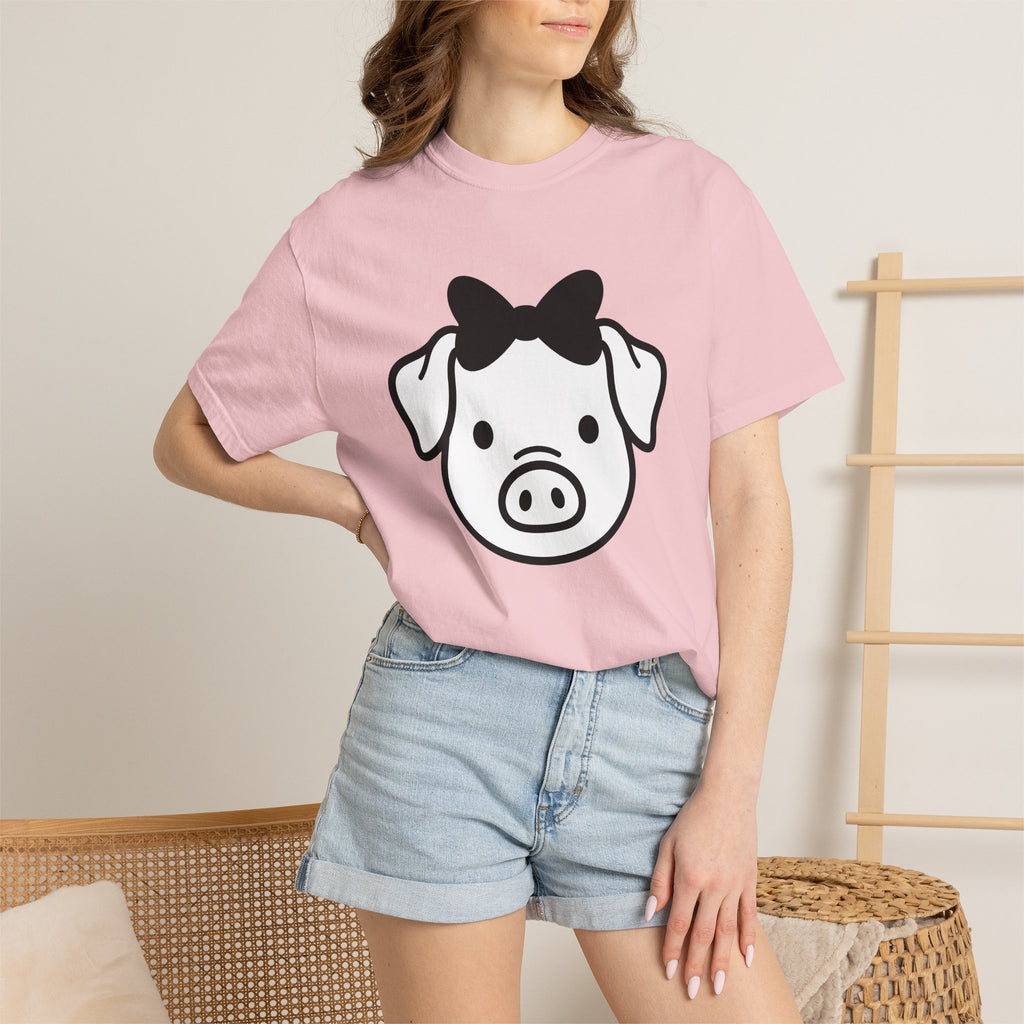 Pig Head Shirt Easter Wildlife Gift Women Cute Tee Swine T-Shirt Easter Fan Hog Tshirt Animal Graphic Simple Ribbon Tshirt