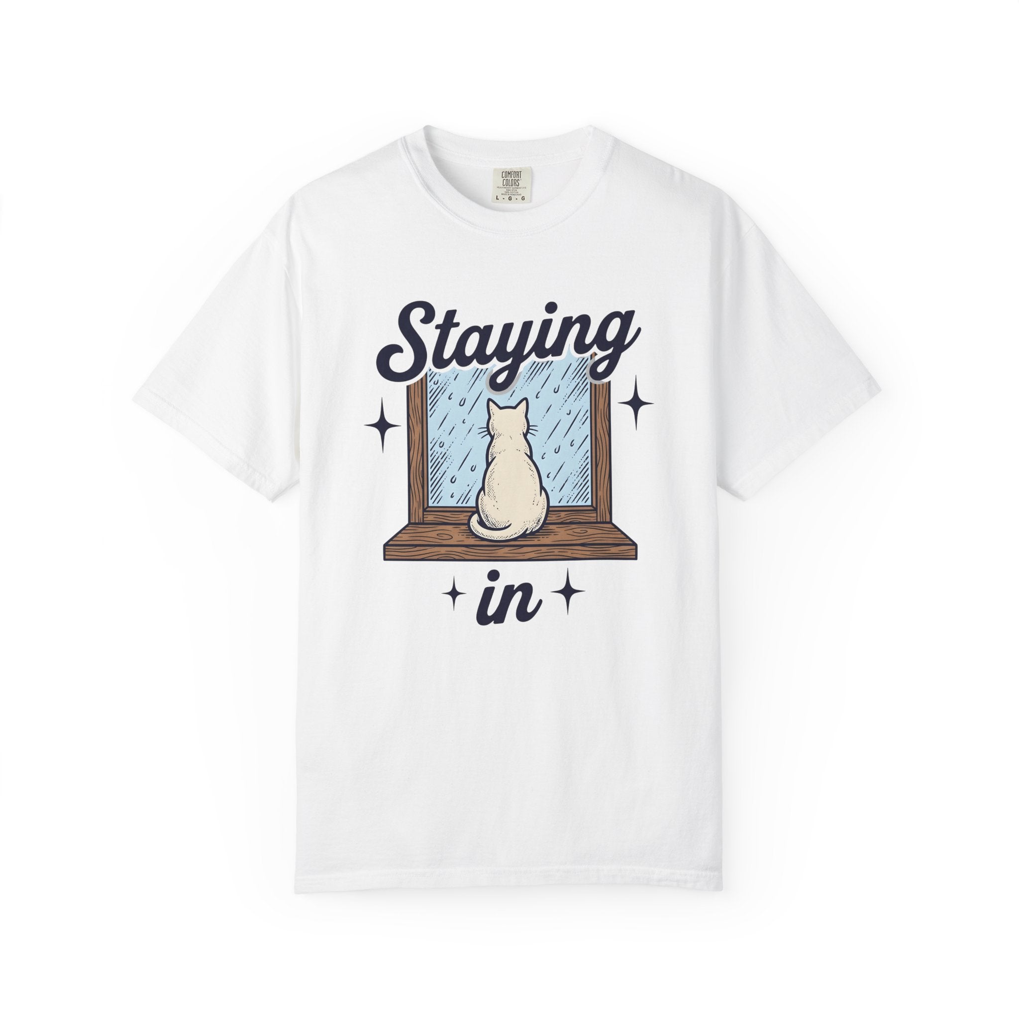 Cat Window Shirt Cat Decor Gift Women Sketch Tee Window Perch T-Shirt Cat Fan Drawing Tshirt Retro Raindrops Tshirt