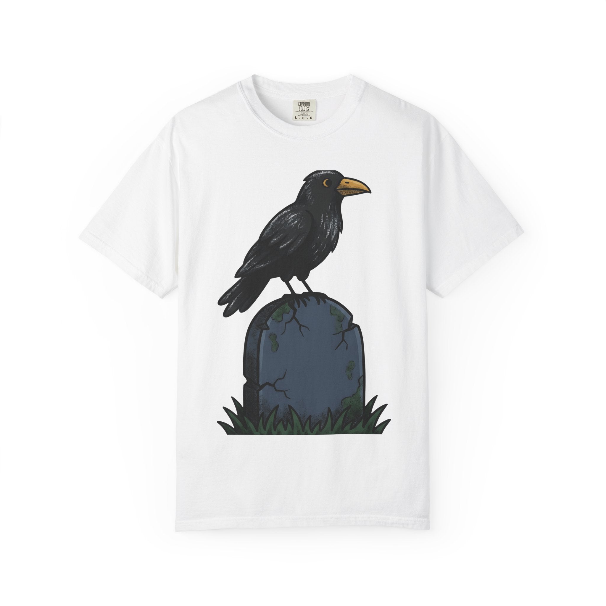Raven Gravestone Shirt Halloween Horror Gift Women Sketch Tee Tombstone T-Shirt Spooky Fan Crypt Illustration Drawing Hand Drawn Burial