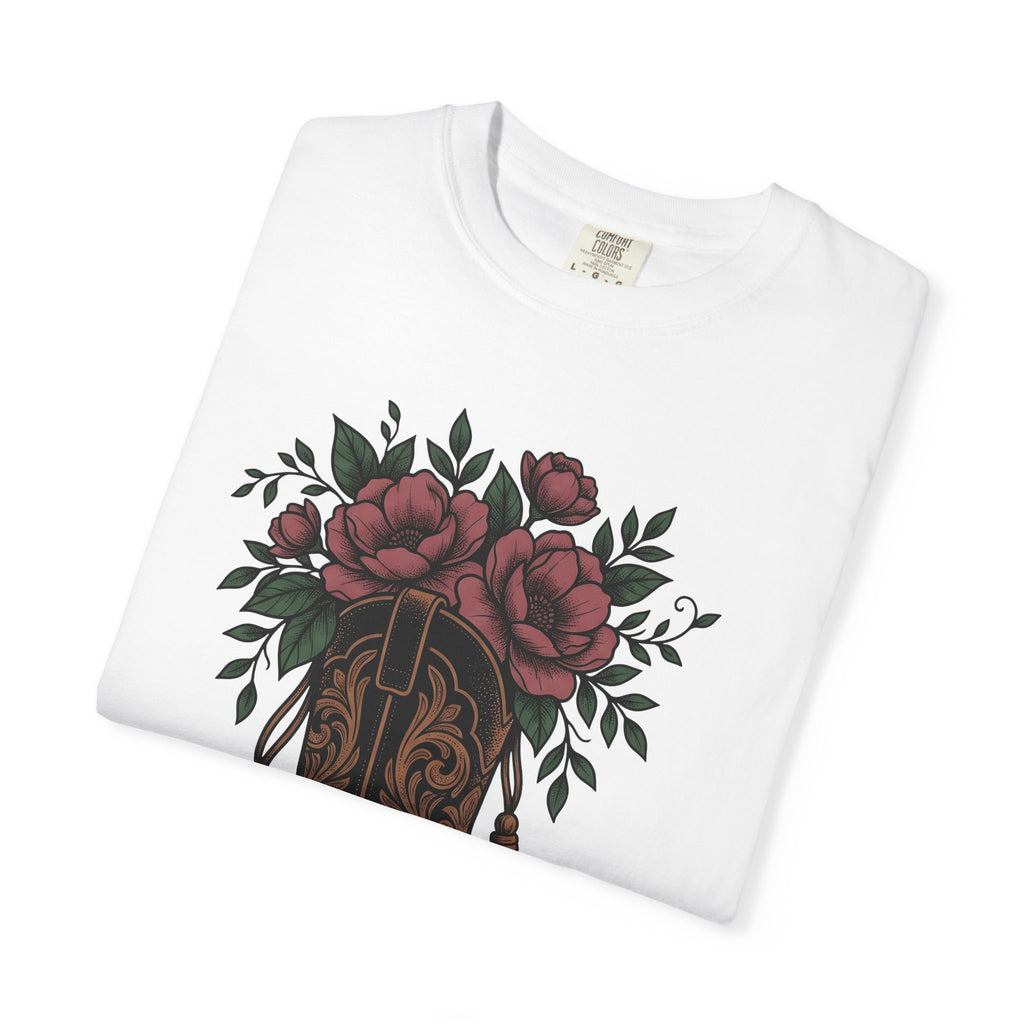 Cowgirl Boot Floral Shirt Cowgirl Rodeo Gift Women Ethnic Tee Boot Flower T-Shirt Cowboy Fan Tribal Tshirt Rodeo Graphic Sketch Suede