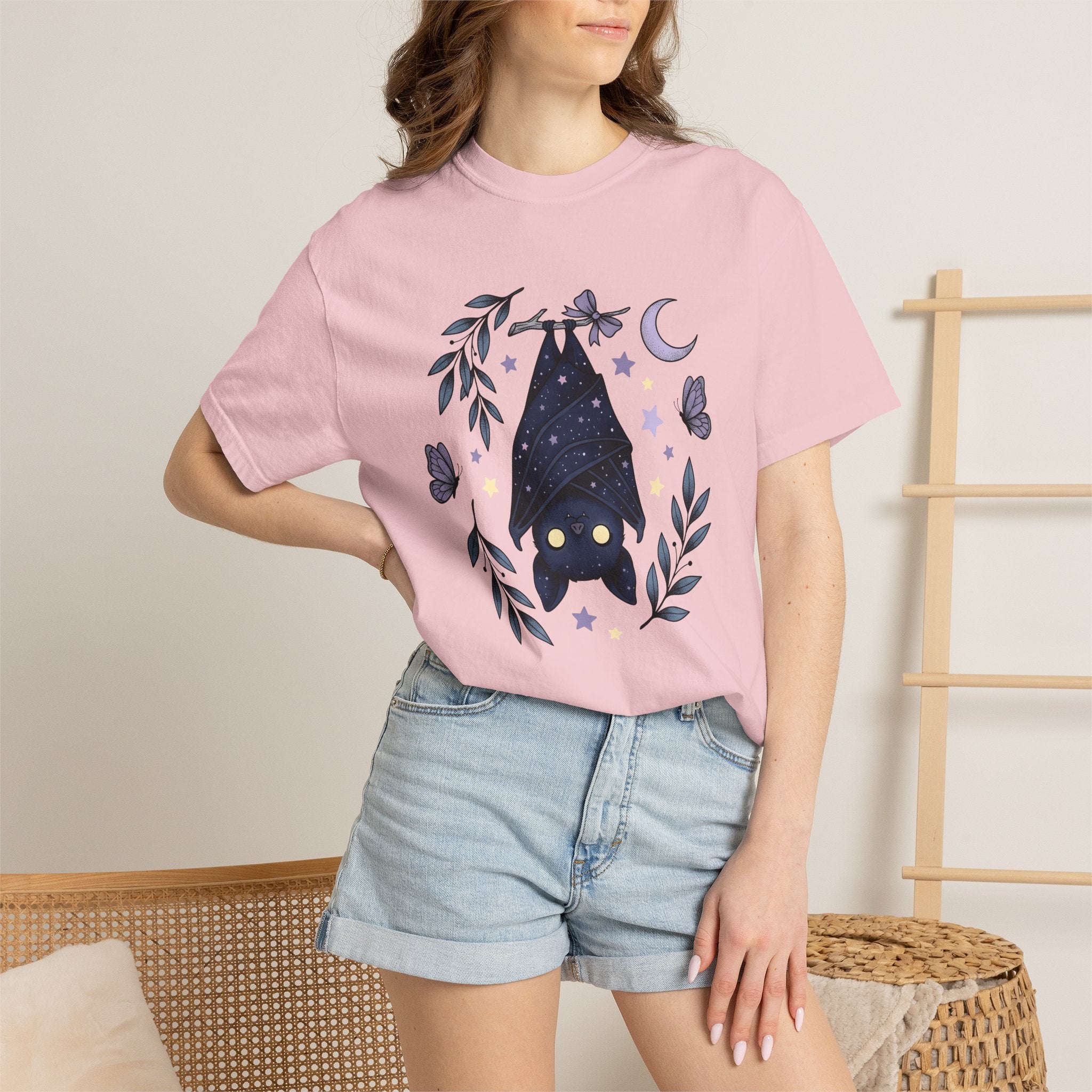 Cute Bat Shirt Boho Chic Gothic Gift Women Whimsical Tee Flying Fox T-Shirt Bohemian Fan Fantasy Tshirt Dark Graphic Mystical Butterfly