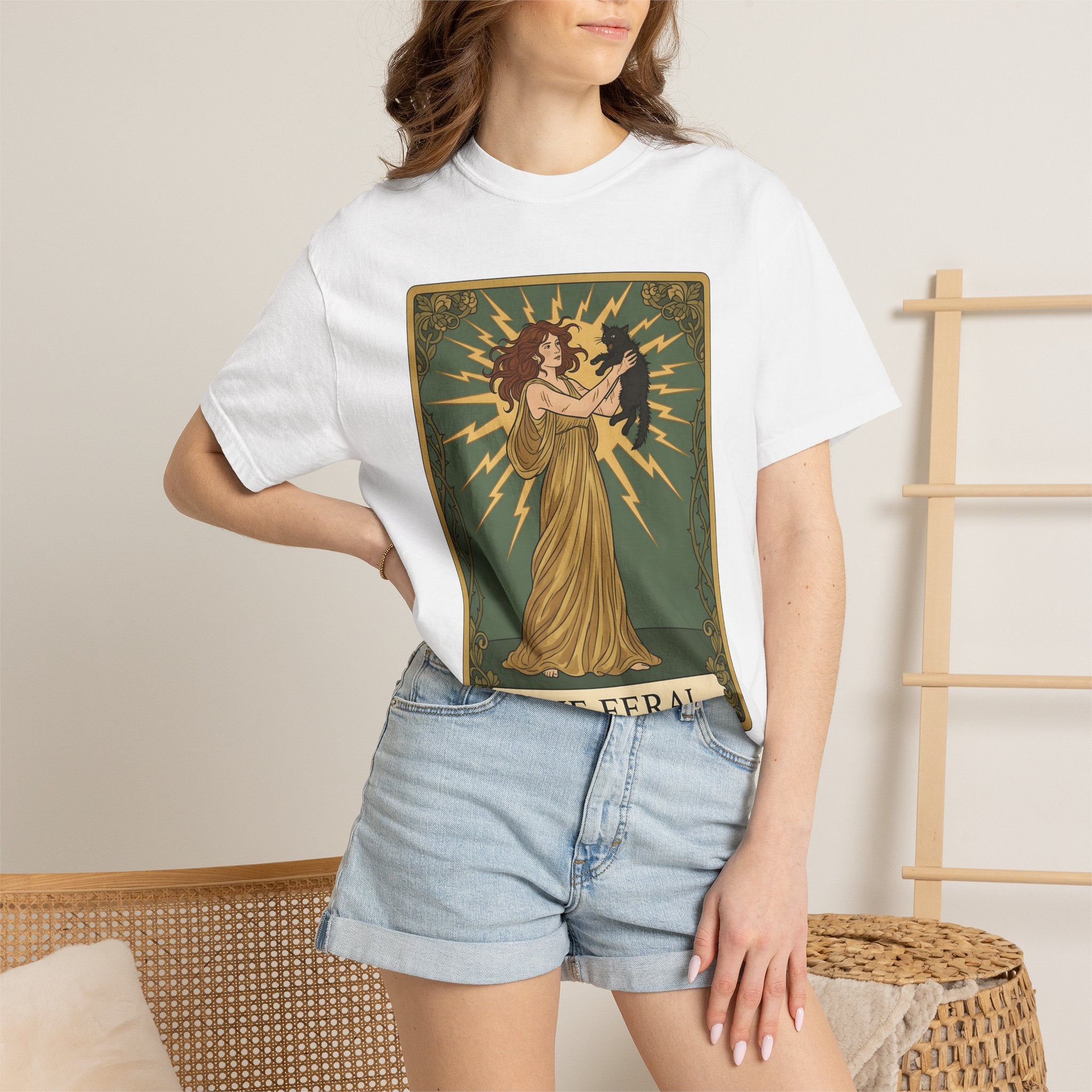 Girl Holding Kitty Shirt Cat Oracle Gift Women Decorative Tee Woman T-Shirt Cat Lady Feline Artistic Tshirt Divination Graphic Retro Thunder