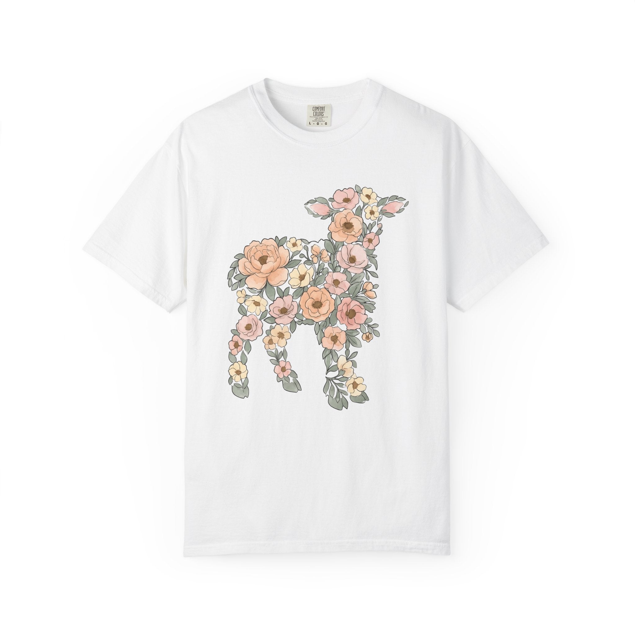 Floral Lamb Shirt Easter Spring Gift Women Watercolor Tee Lamb T-Shirt Easter Fan Watercolour Tshirt Season Graphic Hand Drawn Flowers
