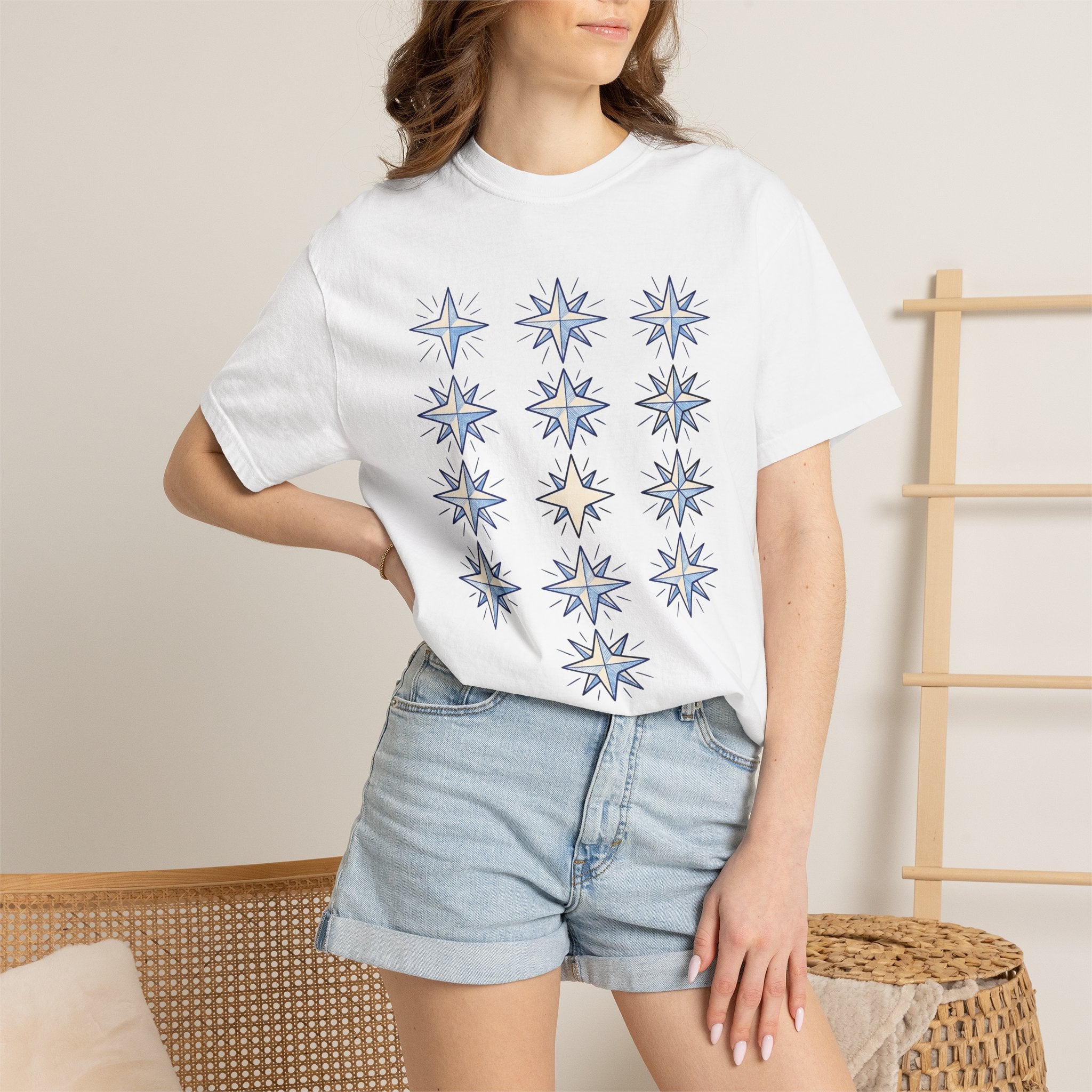 Night Stars Shirt Boho Chic Horoscope Gift Women Doodle Tee Starry Night T-Shirt Bohemian Fan Hand Drawn Tshirt Zodiac Graphic Outline
