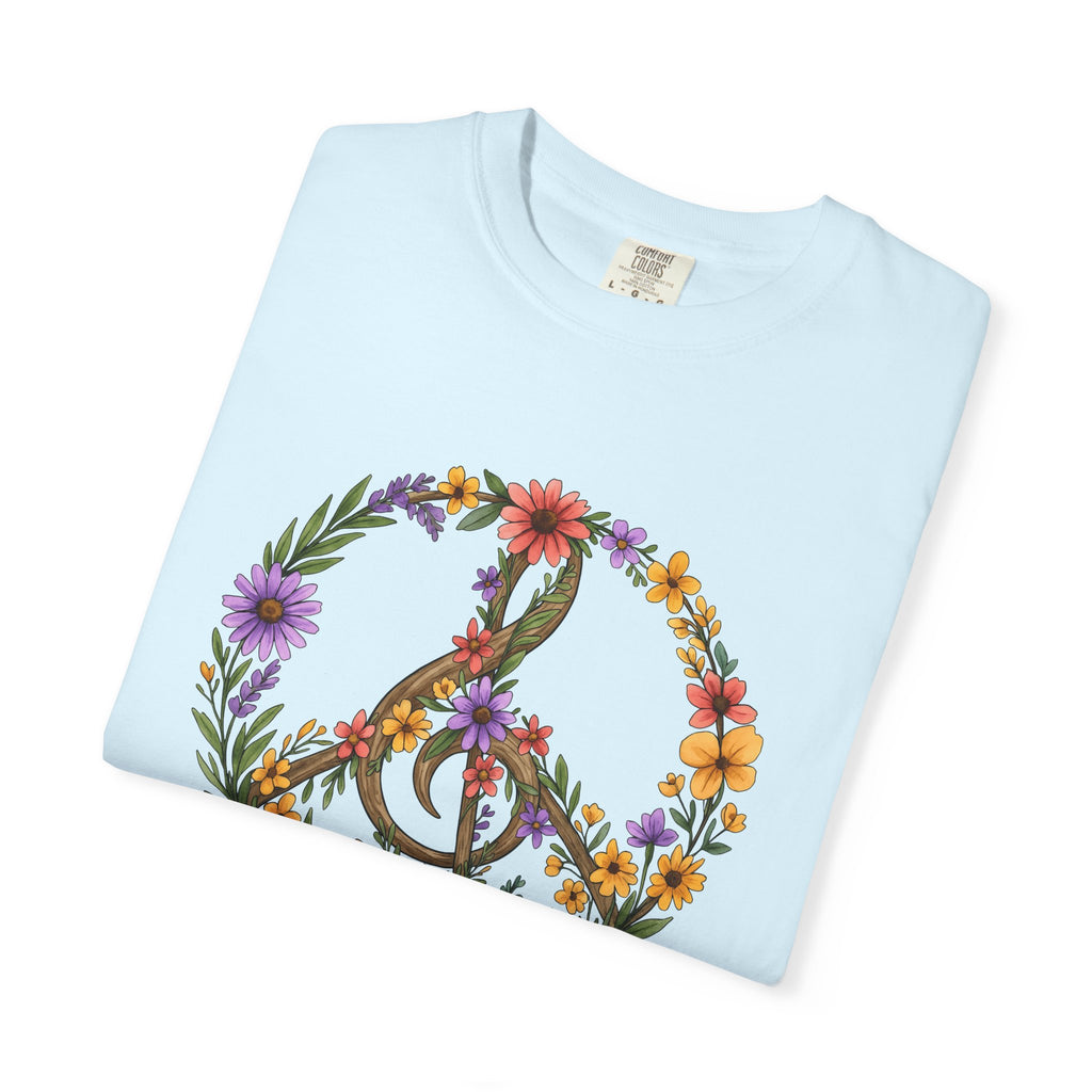 Peace Hand Flowers Shirt Boho Chic Vintage Gift Women Folk Tee Hand Flowers T-Shirt Bohemian Fan Folk Art Tshirt Retro Graphic Brush Stroke