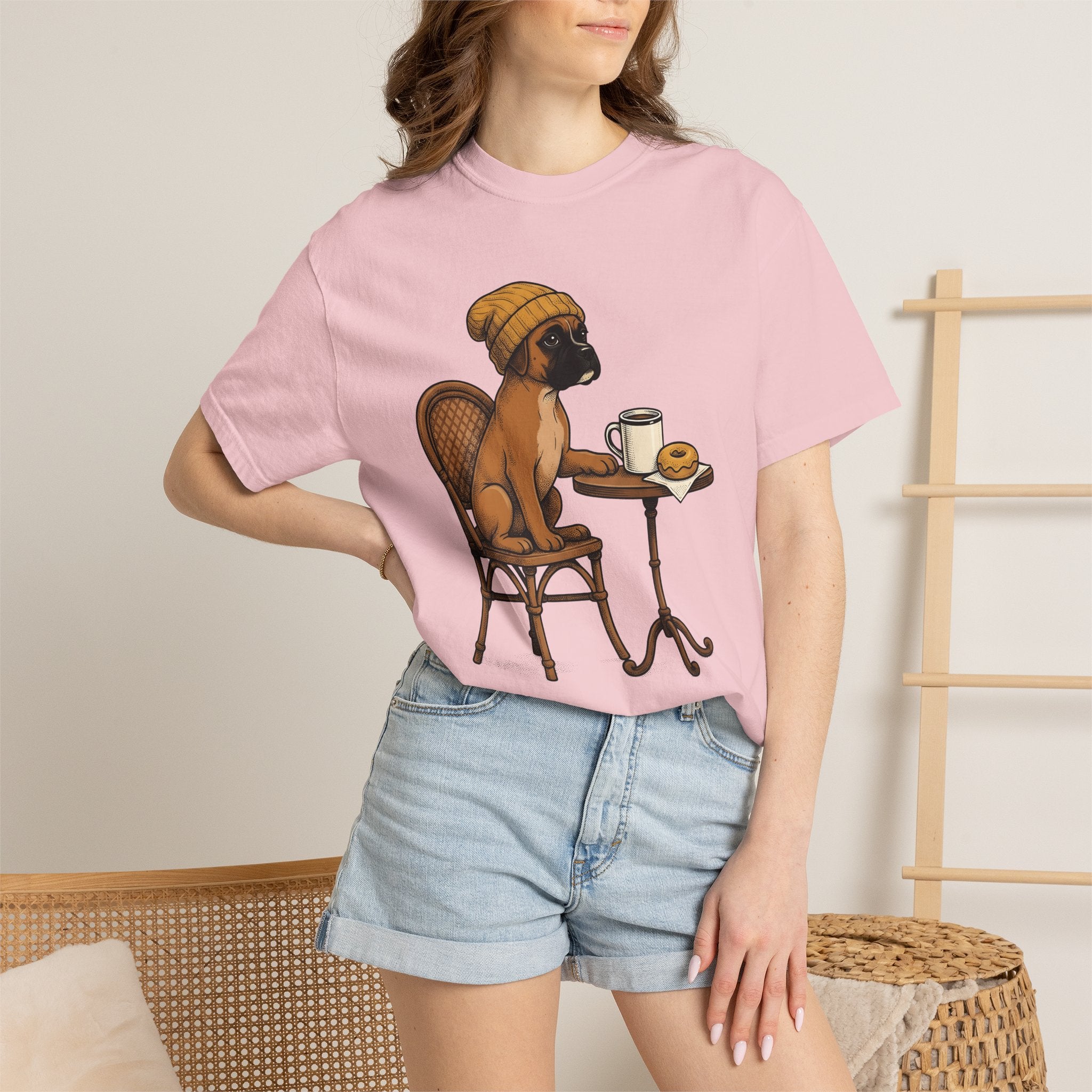 Boxer Dog Shirt Dog Latte Gift Women Hand Drawn Tee Bulldog T-Shirt Dog Fan Pug Tshirt Cappuccino Graphic Line Art Coffee Mug Tshirt