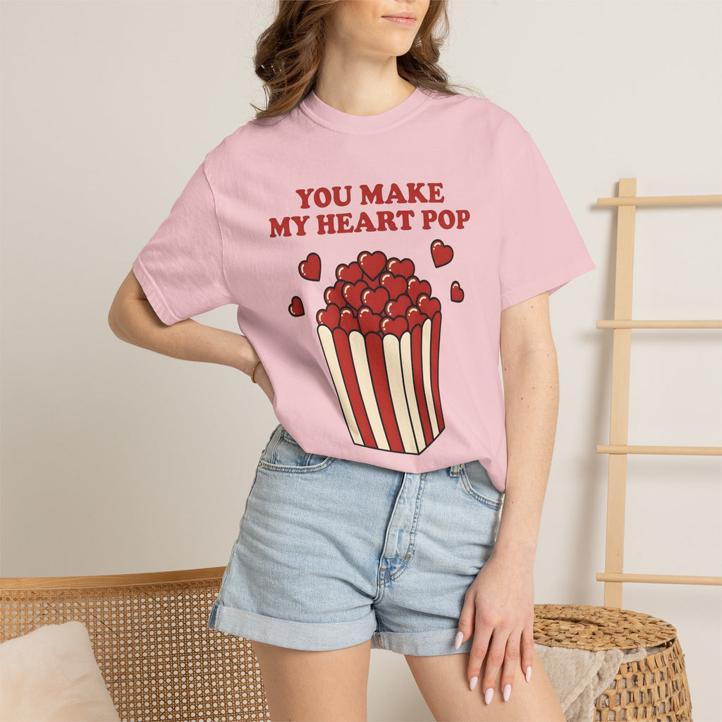 Heart Popcorn Shirt St. Valentine's Day Couples Gift Women Cartoon Tee Popcorn T-Shirt Valentine Fan Comic Tshirt Partner Graphic Retro