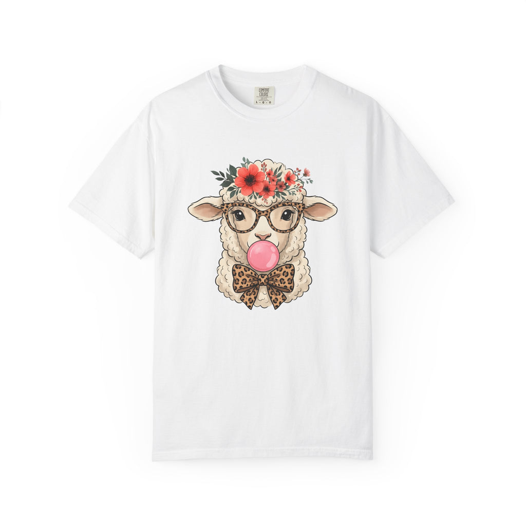 Sheep Illustration Shirt Easter Wildlife Gift Women Rustic Tee Lamb T-Shirt Easter Fan Ewe Tshirt Wildlife Graphic Sketch Flower Wreath