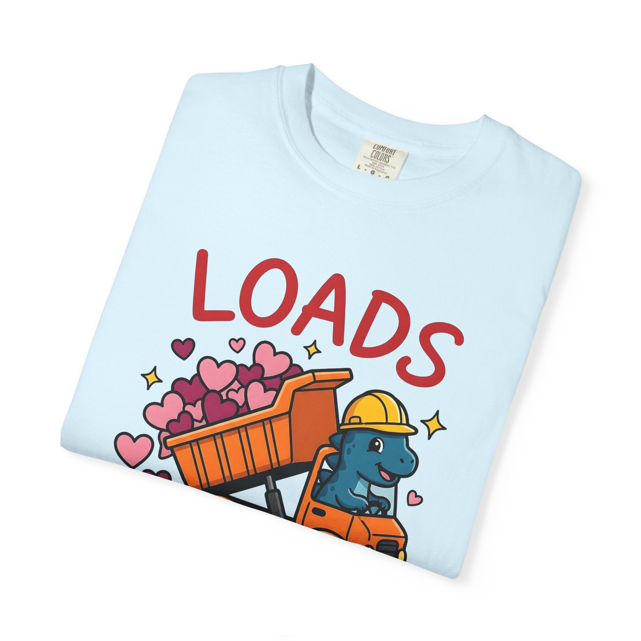 Dinosaur Dump Truck Shirt St. Valentine's Day Twosome Gift Women Line Art Tee Dinosaur Truck T-Shirt Valentines Fan Drawing Graphic Tshirt