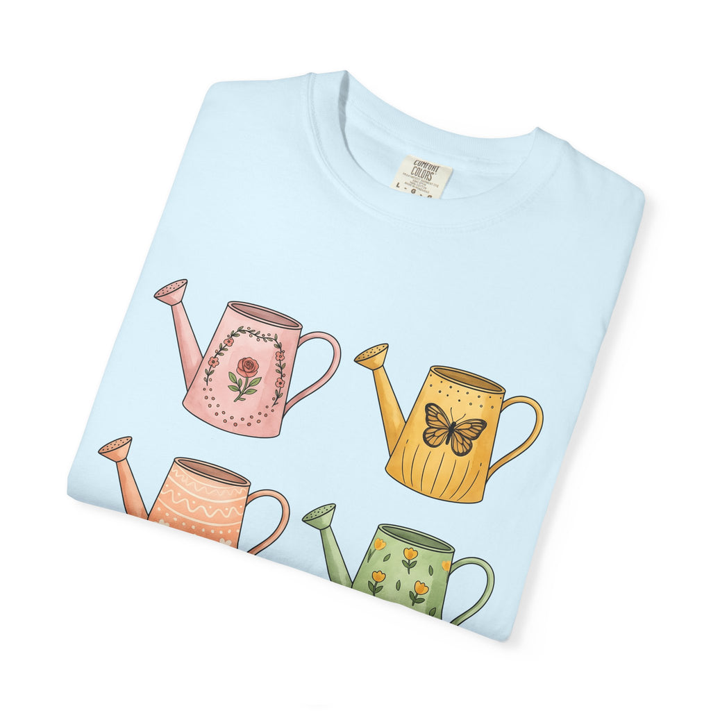 Flower Watering Cans Shirt Easter Plants Gift Women Cartoon Tee Watering Can T-Shirt Spring Fan Watercolor Tshirt Botanical Graphic Sketch