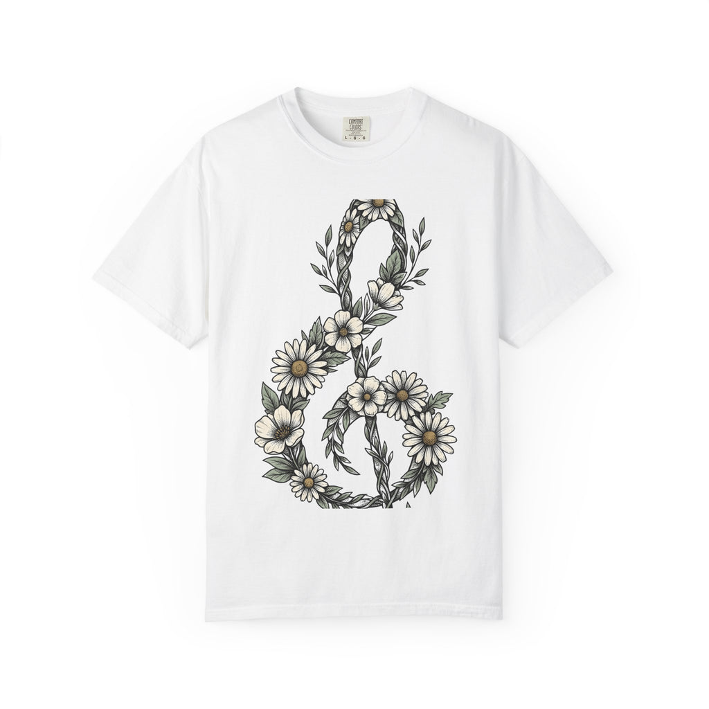 Blossom Treble Clef Shirt Mom Songs Gift Women Garden Tee Treble Clef T-Shirt Mother Fan Musical Tshirt Melody Graphic Line Art Daisy Flower