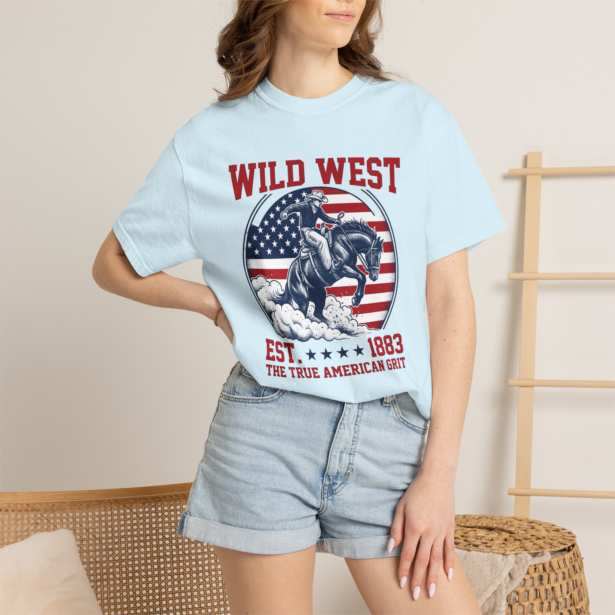 Western Horse Shirt America Rodeo Gift Women Rustic Tee Stallion T-Shirt Patriot Fan Mustang Tshirt Rodeo Graphic Old School Usa Flag Tshirt