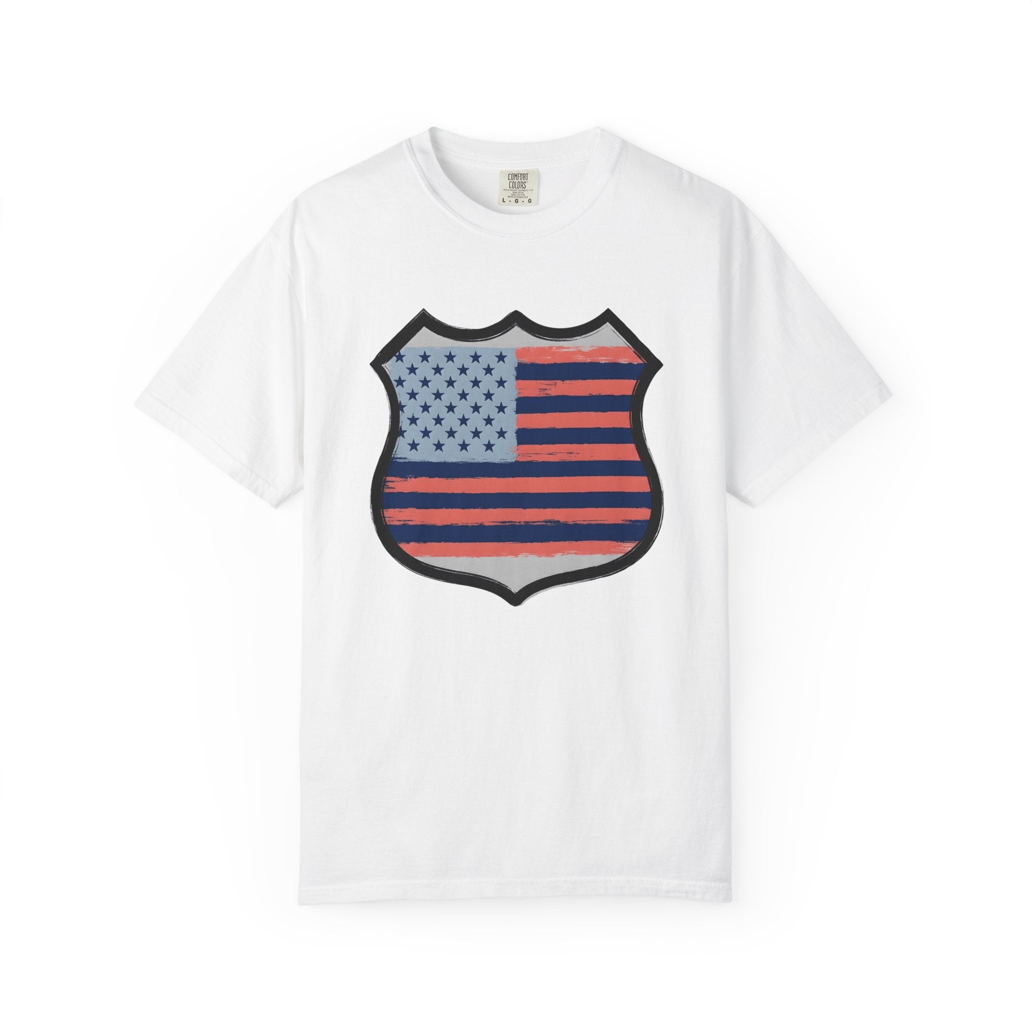 American Flag Badge Shirt America Patriotic Gift Women Distressed Tee Badge T-Shirt American Fan Patriotic Graphic Vintage Stars Tshirt