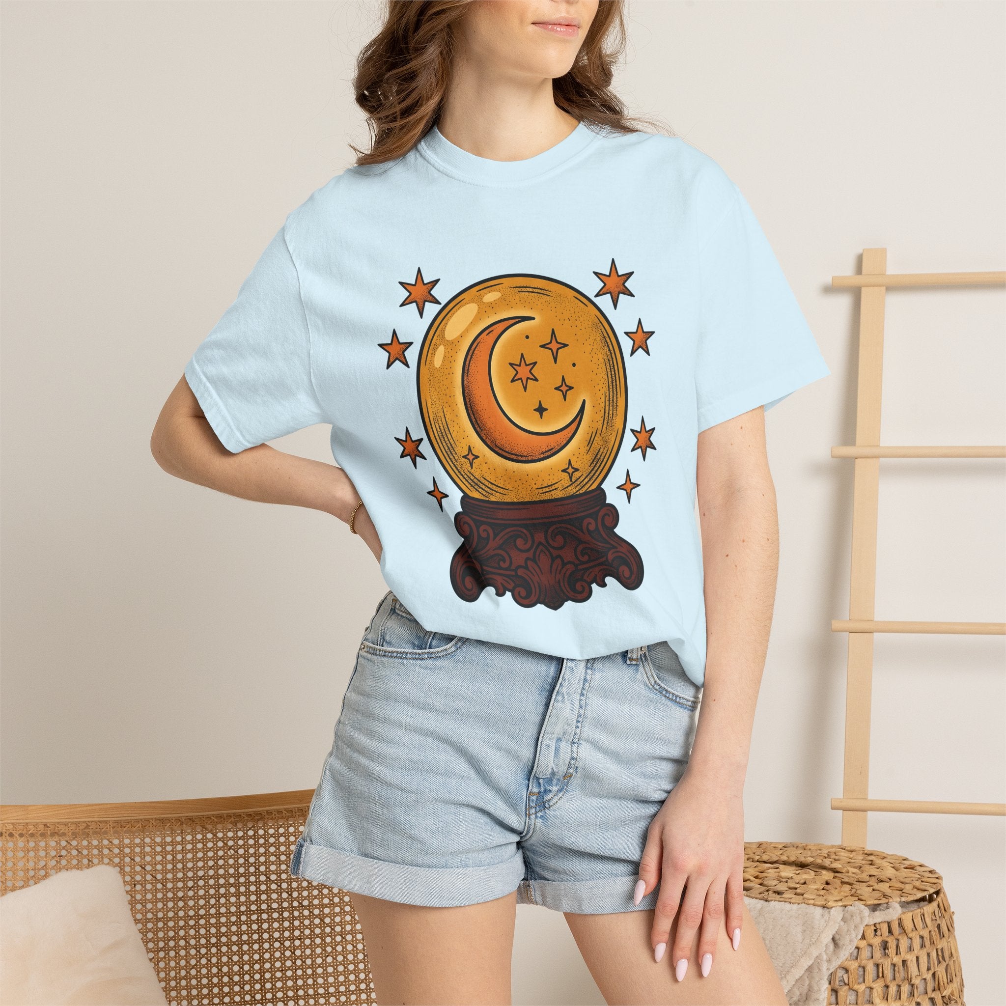 Crystal Ball Shirt Boho Chic Celestial Gift Women Mystical Tee Oracle T-Shirt Bohemian Enthusiast Magical Tshirt Galaxy Graphic Vintage Moon