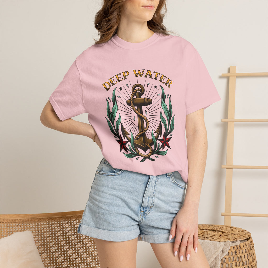 Anchor Bloom Shirt Boho Chic Sailing Gift Women Illustrative Tee Floral T-Shirt Bohemian Fan Hand Drawn Tshirt Nautical Graphic Sketch Line