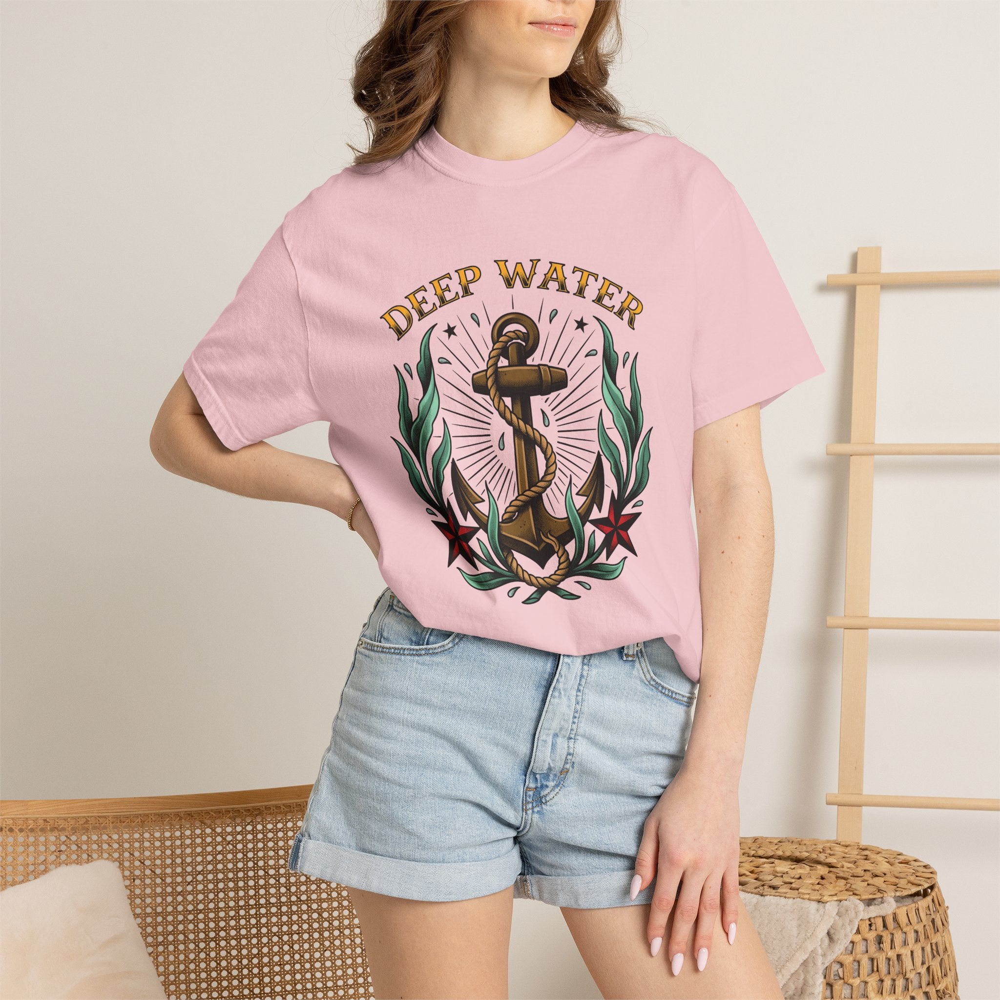 Anchor Bloom Shirt Boho Chic Sailing Gift Women Illustrative Tee Floral T-Shirt Bohemian Fan Hand Drawn Tshirt Nautical Graphic Sketch Line