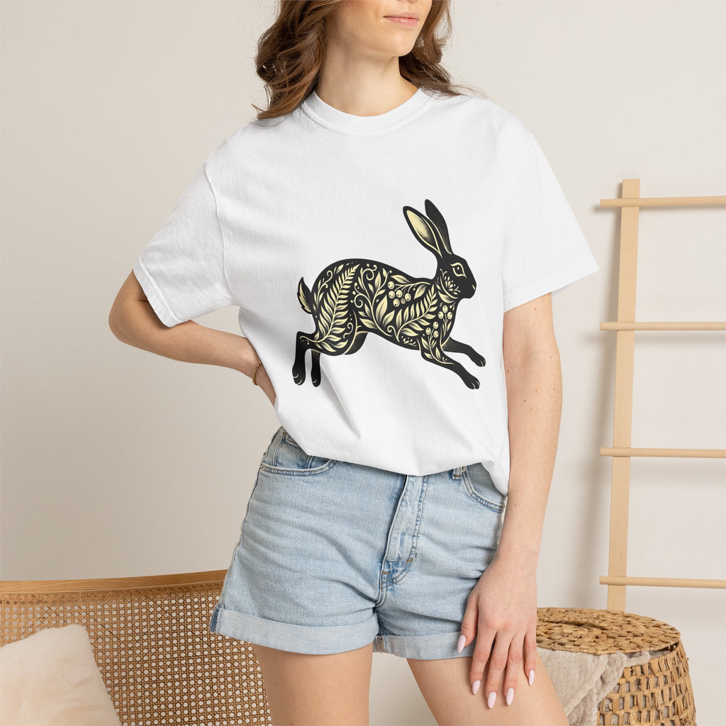 Floral Bunny Shirt Easter Animal Gift Women Folk Art Tee Rabbit T-Shirt Easter Fan Bunny Tshirt Naive Art Graphic Vintage Botanical Tshirt