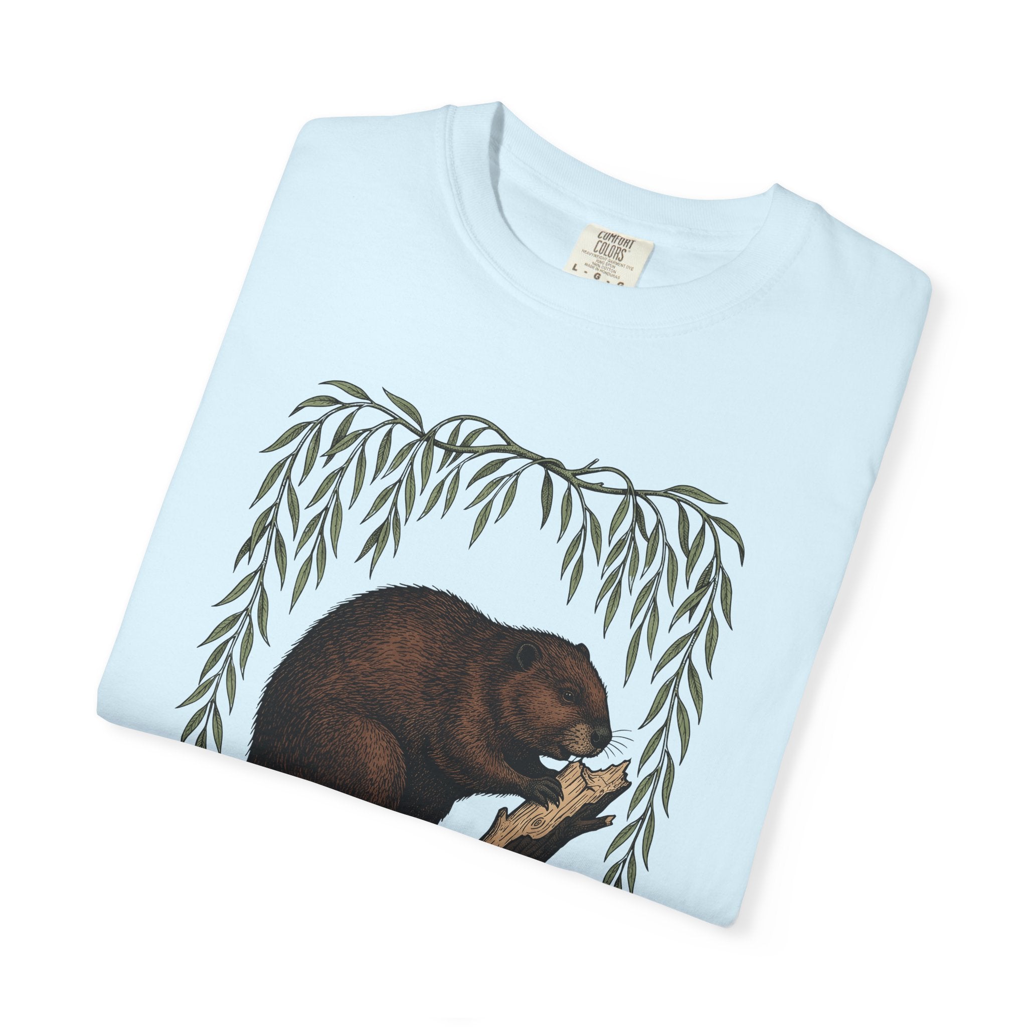 Beaver Artwork Shirt Animals Environment Gift Women Old School Tee Beaver T-Shirt Wildlife Fan Vintage Tshirt Eco Graphic Ink Willow Leaves
