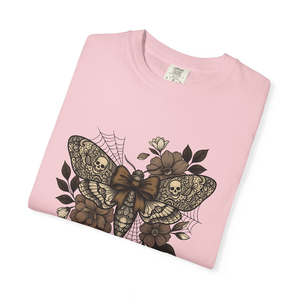 Skull Moth Shirt Halloween Design Gift Women Sketch Tee Deathshead Moth T-Shirt Halloween Fan Drawing Design Graphic Tshirt Horror Bloom