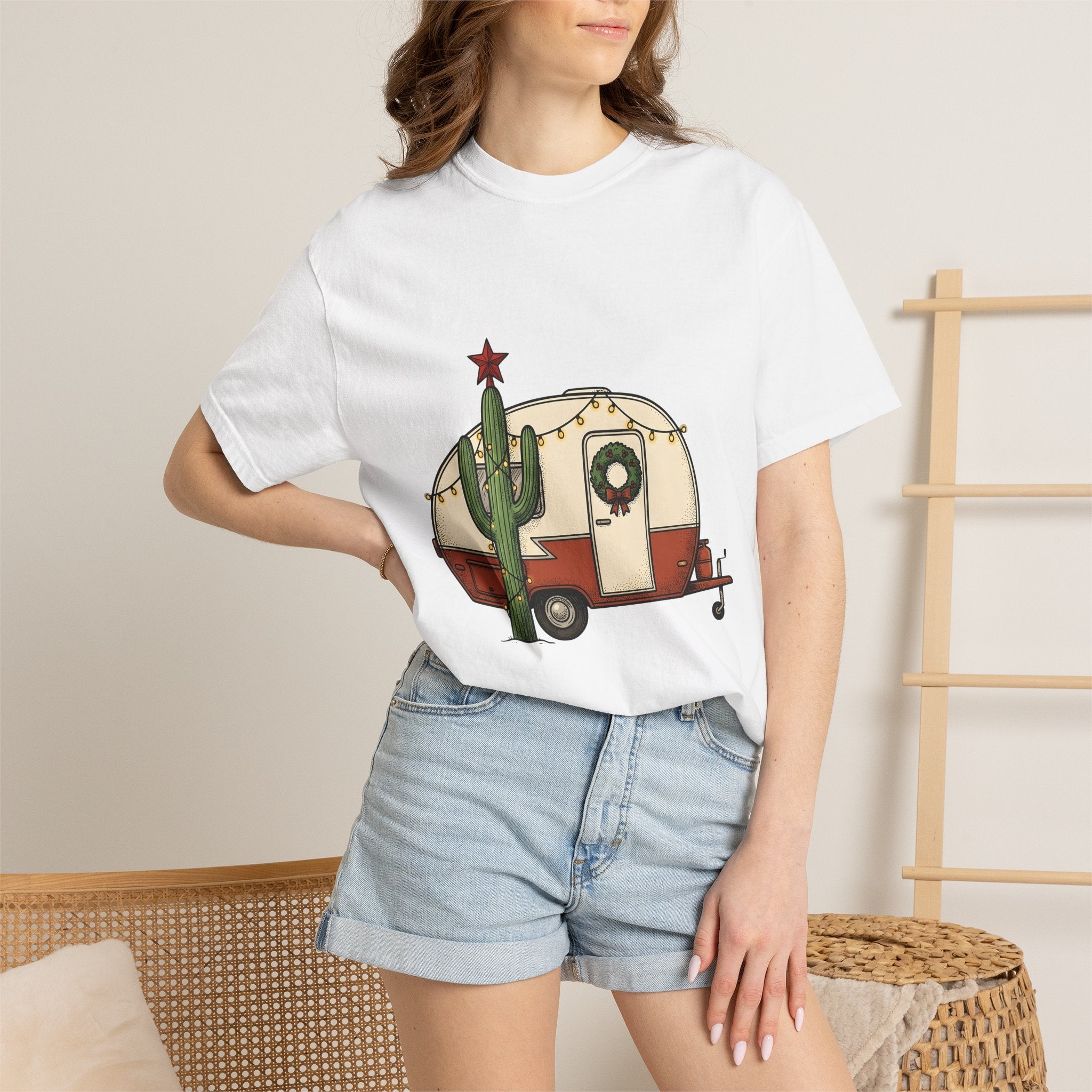 Succulent Trailer Shirt Camping Holiday Gift Women Hippie Tee Succulent Cart T-Shirt Camper Fan Boho Tshirt Christmas Graphic Retro Garland