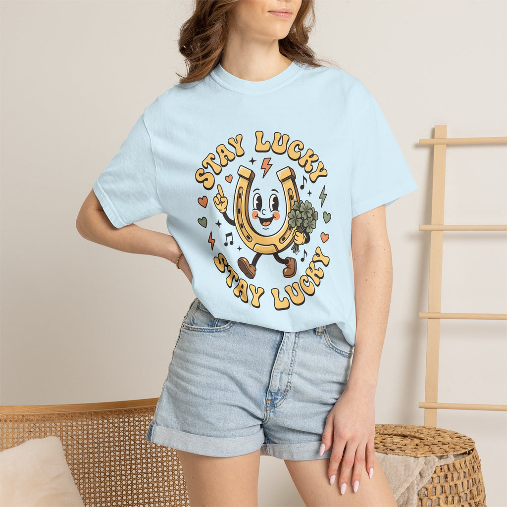 Horseshoe Shirt St. Patrick's Day Luck Gift Women Cartoon Tee Horseshoe T-Shirt Irish Fan Comic Tshirt Fortune Graphic Retro Shamrock Tshirt