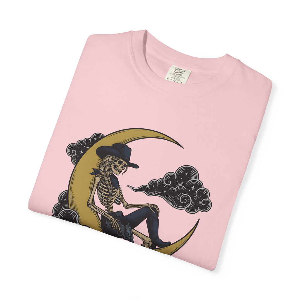 Skeleton Cowgirl Shirt Cowgirl Western Gift Women Tattoo Tee Skelly T-Shirt Rodeo Fan Ink Tshirt Cowboy Graphic Vintage Crescent Moon Tshirt