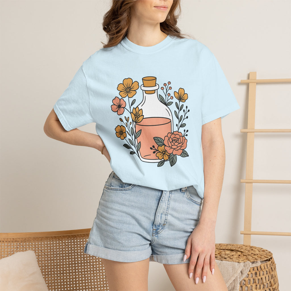 Potion Bottle Shirt Halloween Botanical Gift Women Floral Graphic Tee Apothecary T-Shirt Spooky Fan Graphic Tshirt Floral Illustration