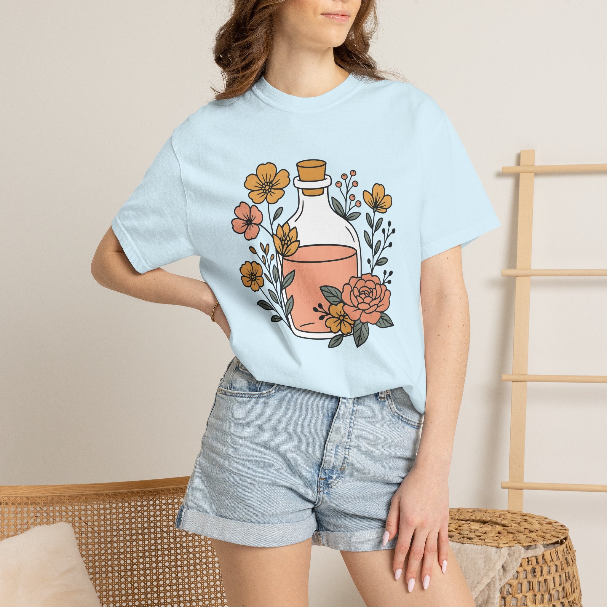Potion Bottle Shirt Halloween Botanical Gift Women Floral Graphic Tee Apothecary T-Shirt Spooky Fan Graphic Tshirt Floral Illustration