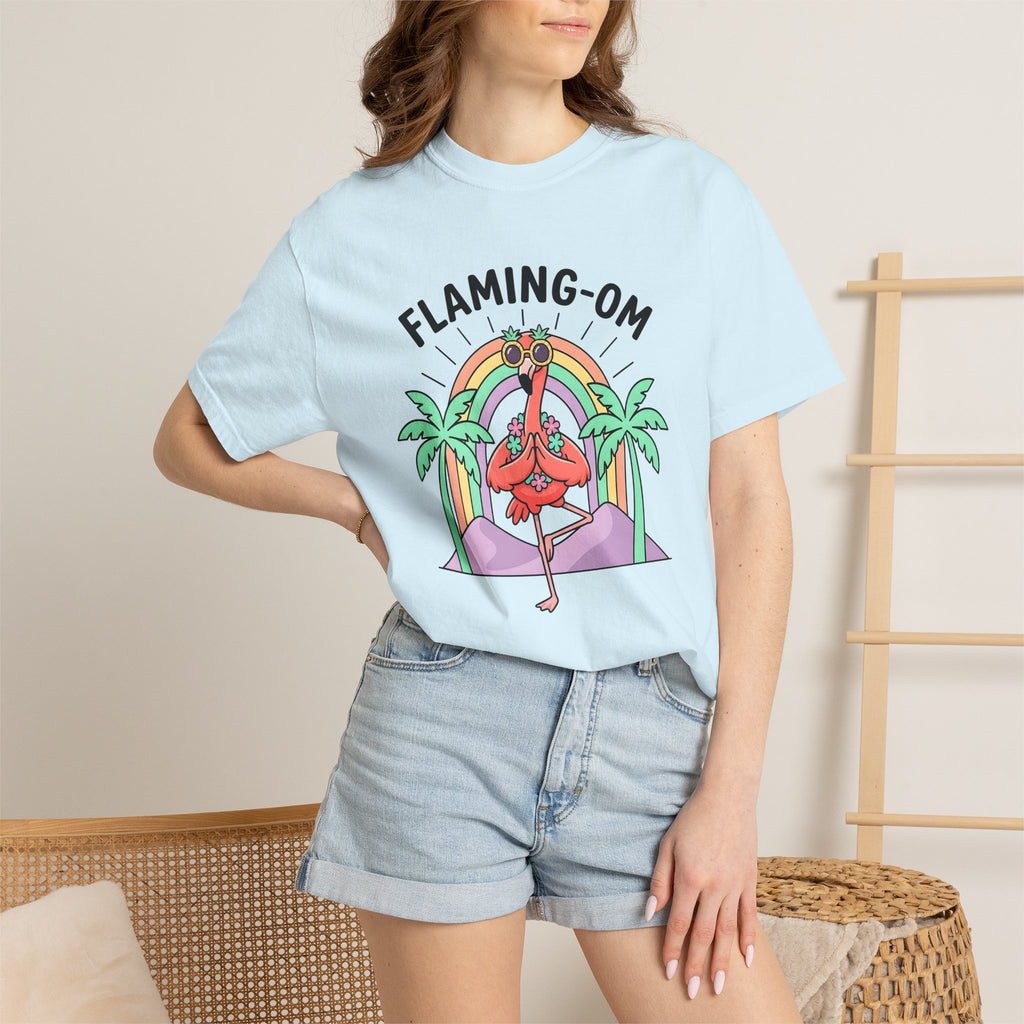 Flamingo Yoga Shirt Yoga Tropical Gift Women Cartoon Tee Pink Flamingo T-Shirt Yoga Enthusiast Comic Tshirt Island Graphic Retro Palm Trees